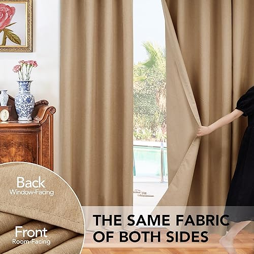 Miniatura 8 de Deconovo Cortinas ligeras de lino sintético totalmente opacas para sala de estar, dormitorio, puerta corrediza, patio, bloqueo de luz, aislamiento