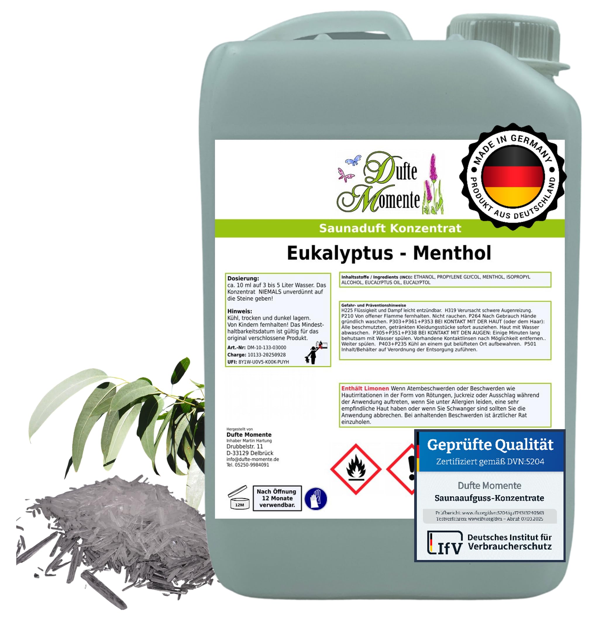 Dufte Momente Saunaaufguss-Konzentrat Eukalyptus-Menthol – 3 Liter – intensiv frisch & klar – konzentriert & ergiebig – zertifizierte Profi-Qualität – vegan & Made in Germany