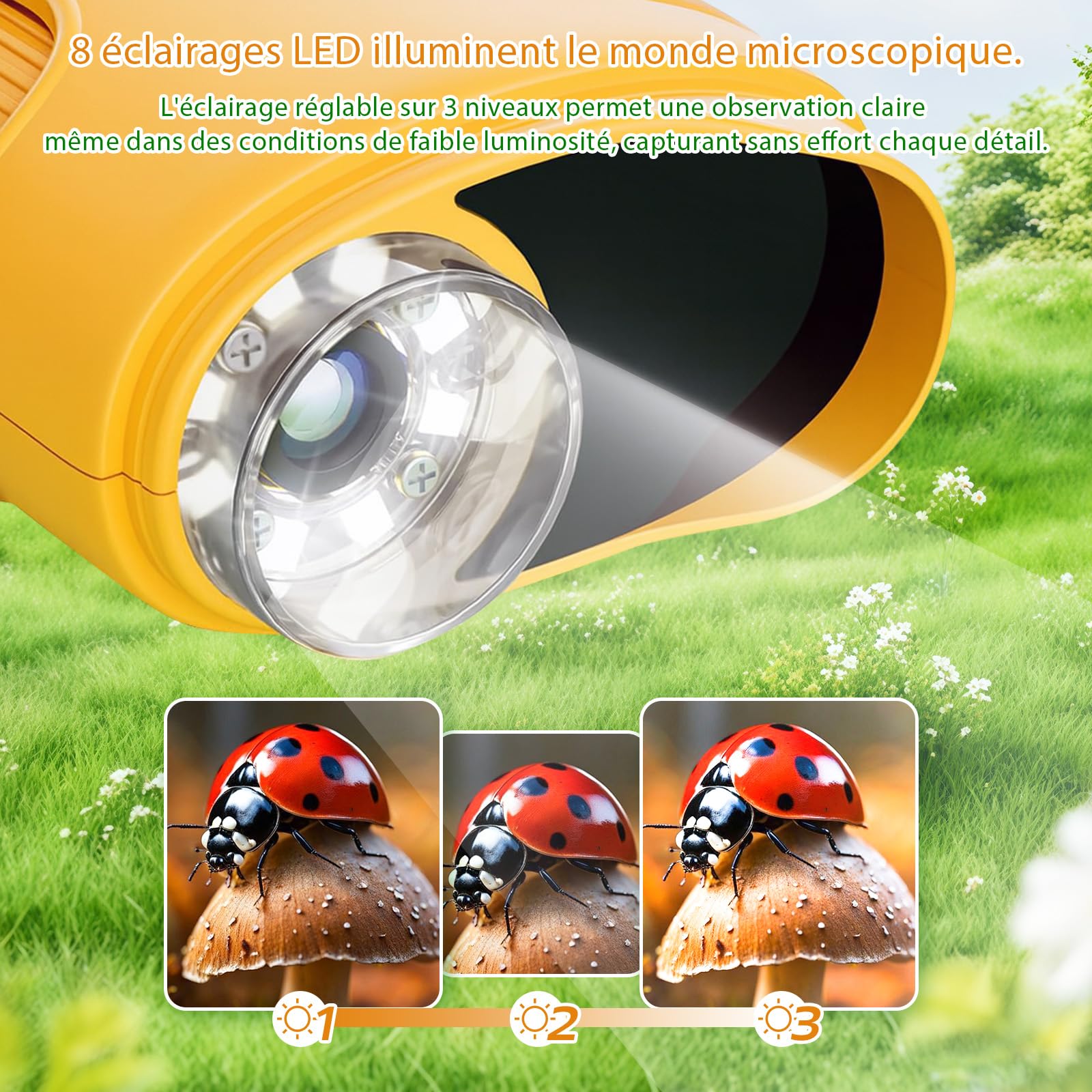1000X Microscope Enfant, 4K Mini Microscope de Poche Portable, Temodu 2.0 Pouces Microscope Enfant, 8 Lumières LED, Sciences de 4 à 6 Ans et de 8 à 12 Ans