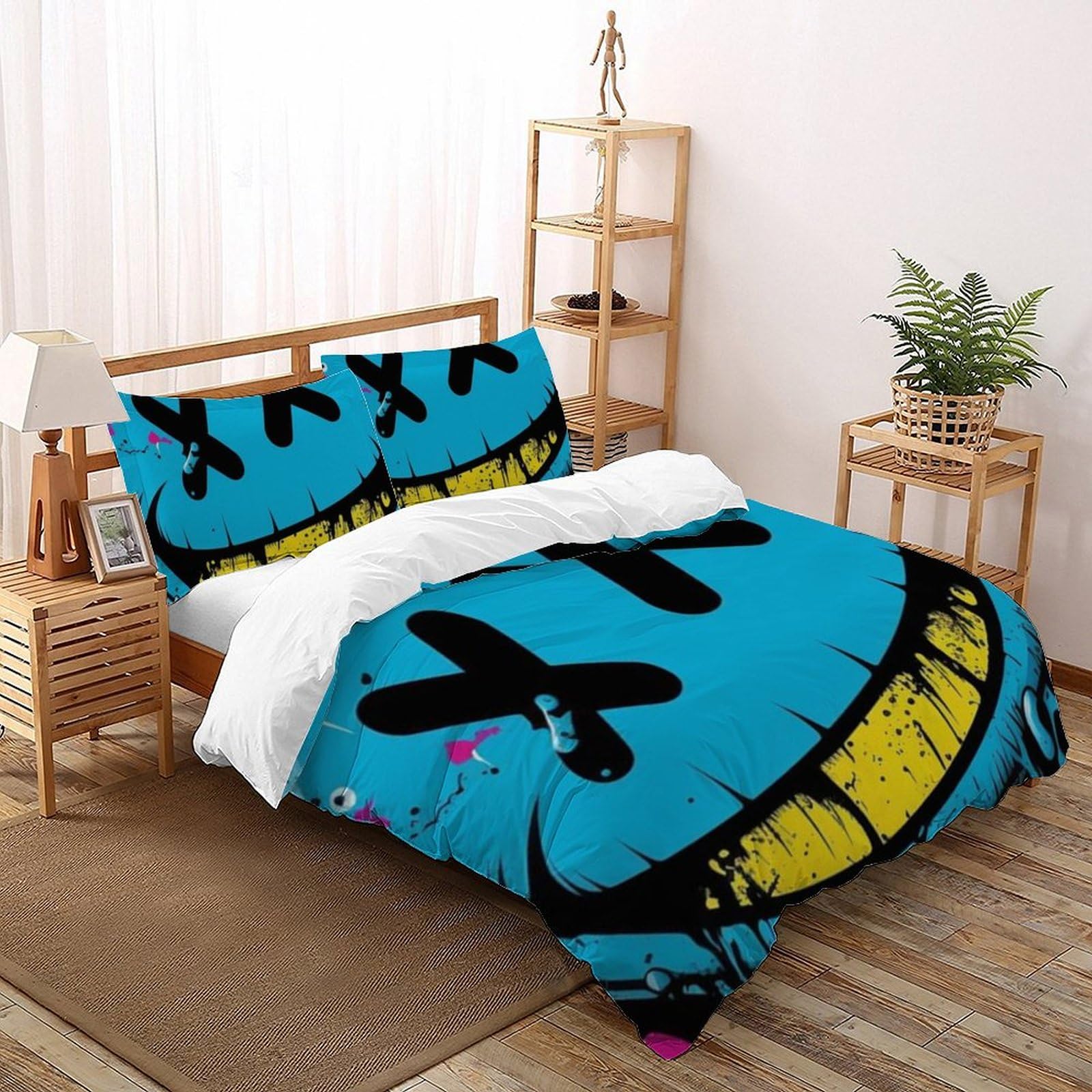 Housse de couette sans repassage 220x240 bleue en microfibre imprimée 3D avec fermeture éclair
