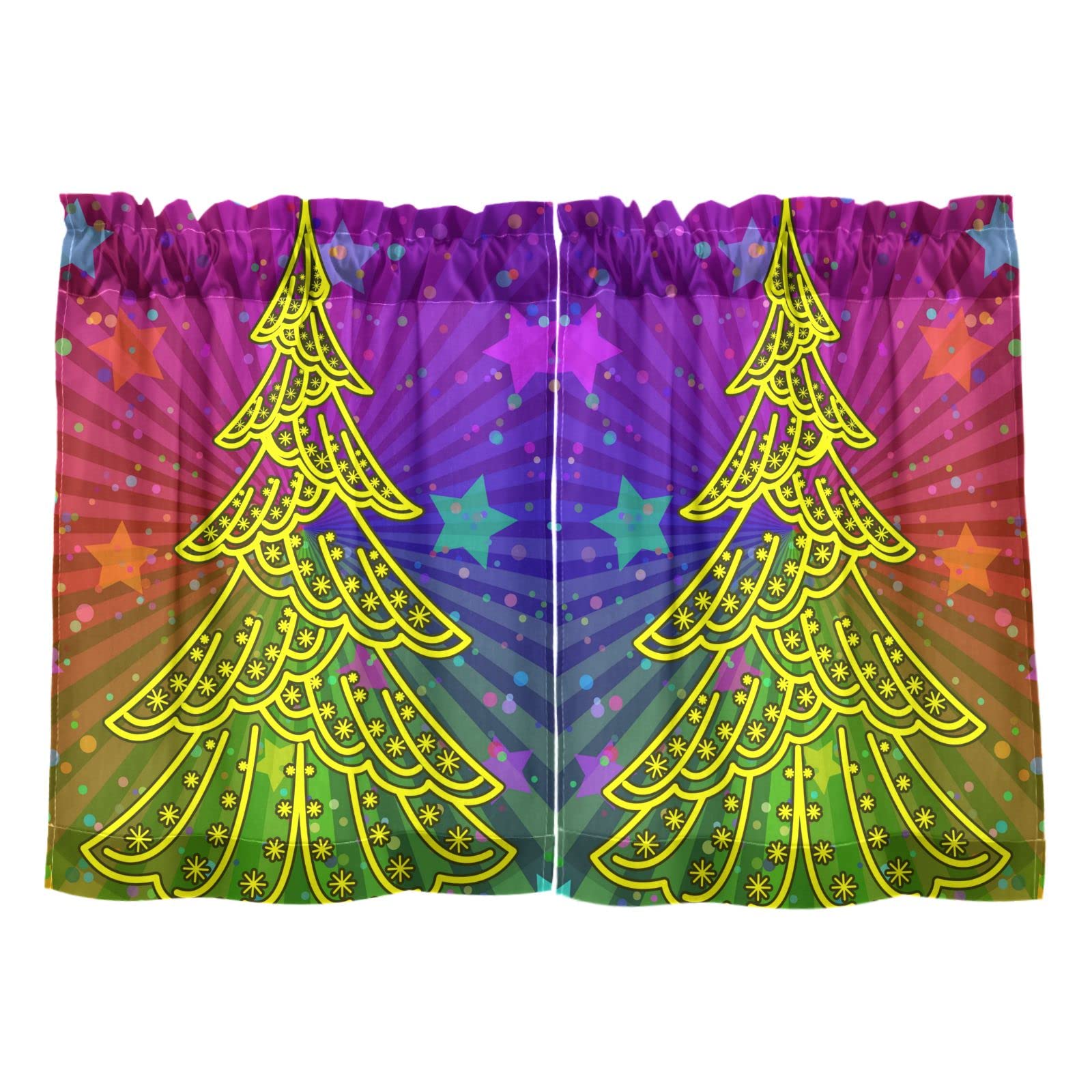 Mnsruu Cortinas de cocina, cortinas cortas para árbol de Navidad, cortinas de media ventana, 2 paneles, cortinas para Navidad, 27 x 24 pulgadas
