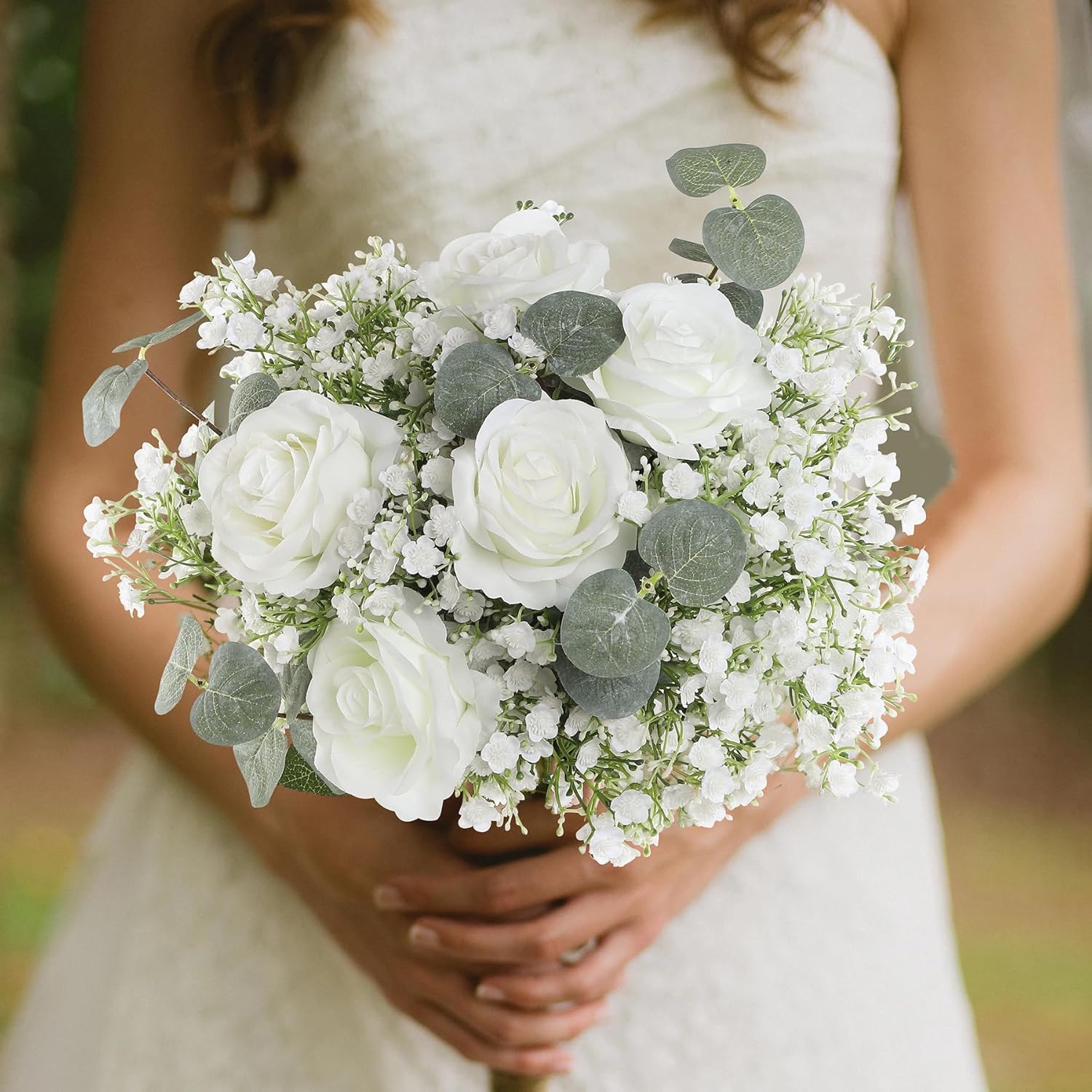 6pcs Artificial Baby's Breath Flowers 27.5in Faux Baby Breath Flowers with Layered Petals for Wedding Bouquets, Vase Decor, Home & Event Floral Arrangements (White)