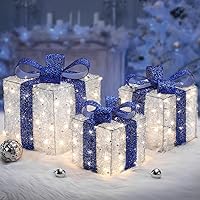 Vista 1 de Decoraciones de Navidad Azules, Cajas de Regalo Iluminadas de Navidad 140 LEDs Regalos Luminosos Decoración Navideña, 8 Modos y Función de Azul