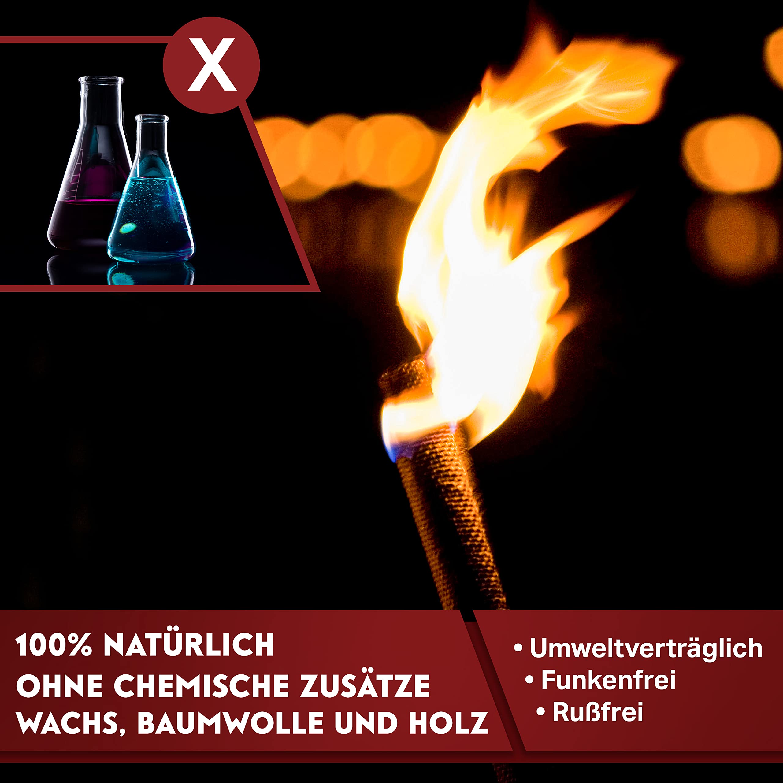 Brandstifter® 10 x bis zu 45 Minuten Fackeln für Hochzeit, Kinder Wanderung. Kinderfackeln Schwarz Wachsfackeln für Fackelwanderung wandern draußen mit Handschutz Garten min
