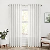 Vista 42 de Cortinas de lino blanco con pestaña trasera de 108 pulgadas de largo, 2 paneles para sala de estar, cortinas de estilo rústico bohemias, filtro