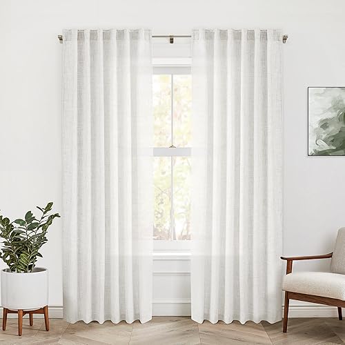 Miniatura 42 de Cortinas verde oliva de 108 pulgadas, 2 paneles para sala de estar, semitransparentes, reductoras de luz, aireadas, modernas, elegantes, extra Verde