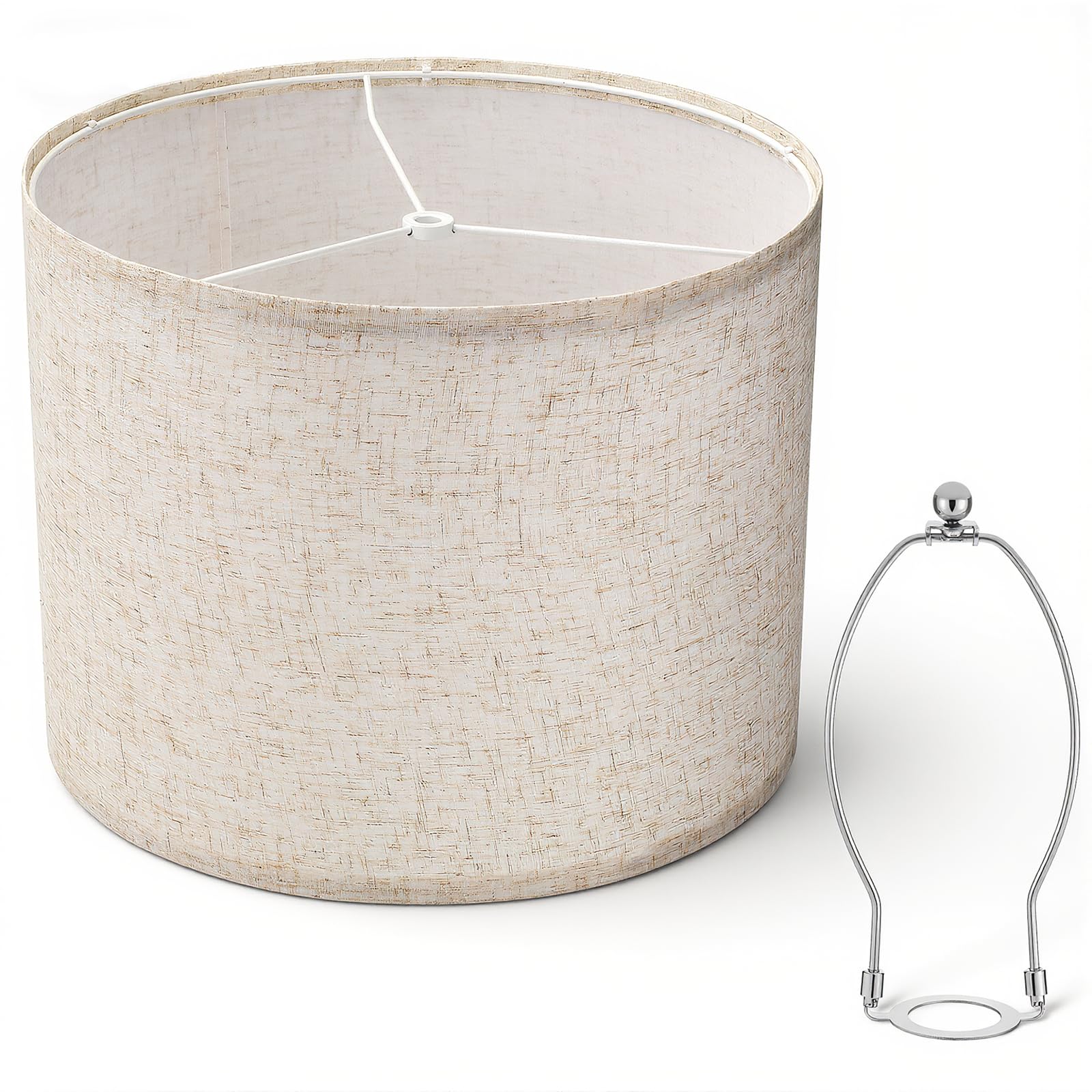 Photo 1 of Yuanan 1 Pc Beige Lamp Shade, 13" Top X 13" Bottom X 10" High Drum Lamp Shades Large Drum Lampshades for Table Floor Lamps Natural Linen Beige Modern Fabric Lampshade, Spider Fitter, Easy Assembly