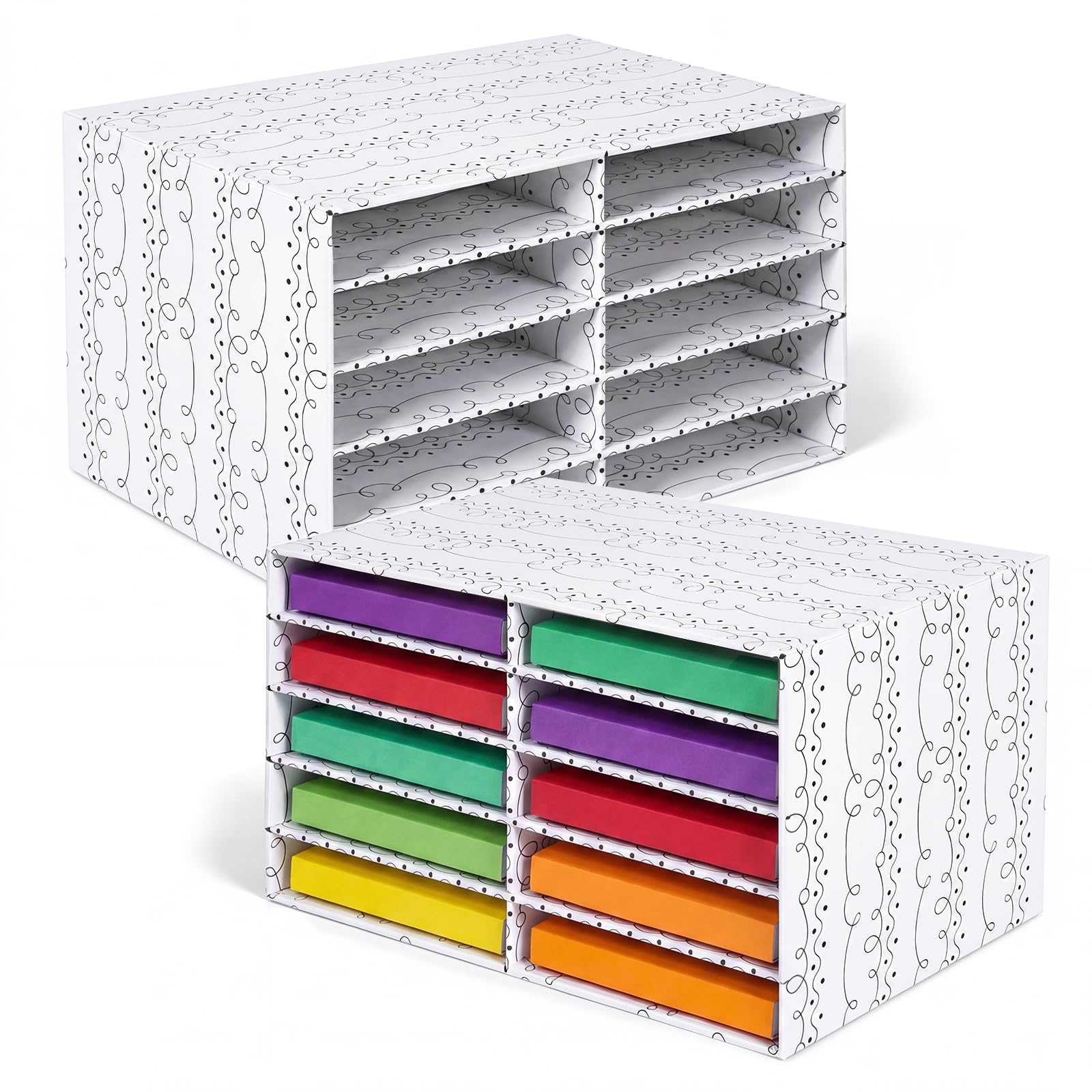 Ripeng 2 Stück Klassenzimmer Papieraufbewahrung Organizer Konstruktion Schnörkel und Punkte Papieraufbewahrung Desktop Briefkasten Aktenordner Literatur Karton Organizer für Home Office Schule, 50 x