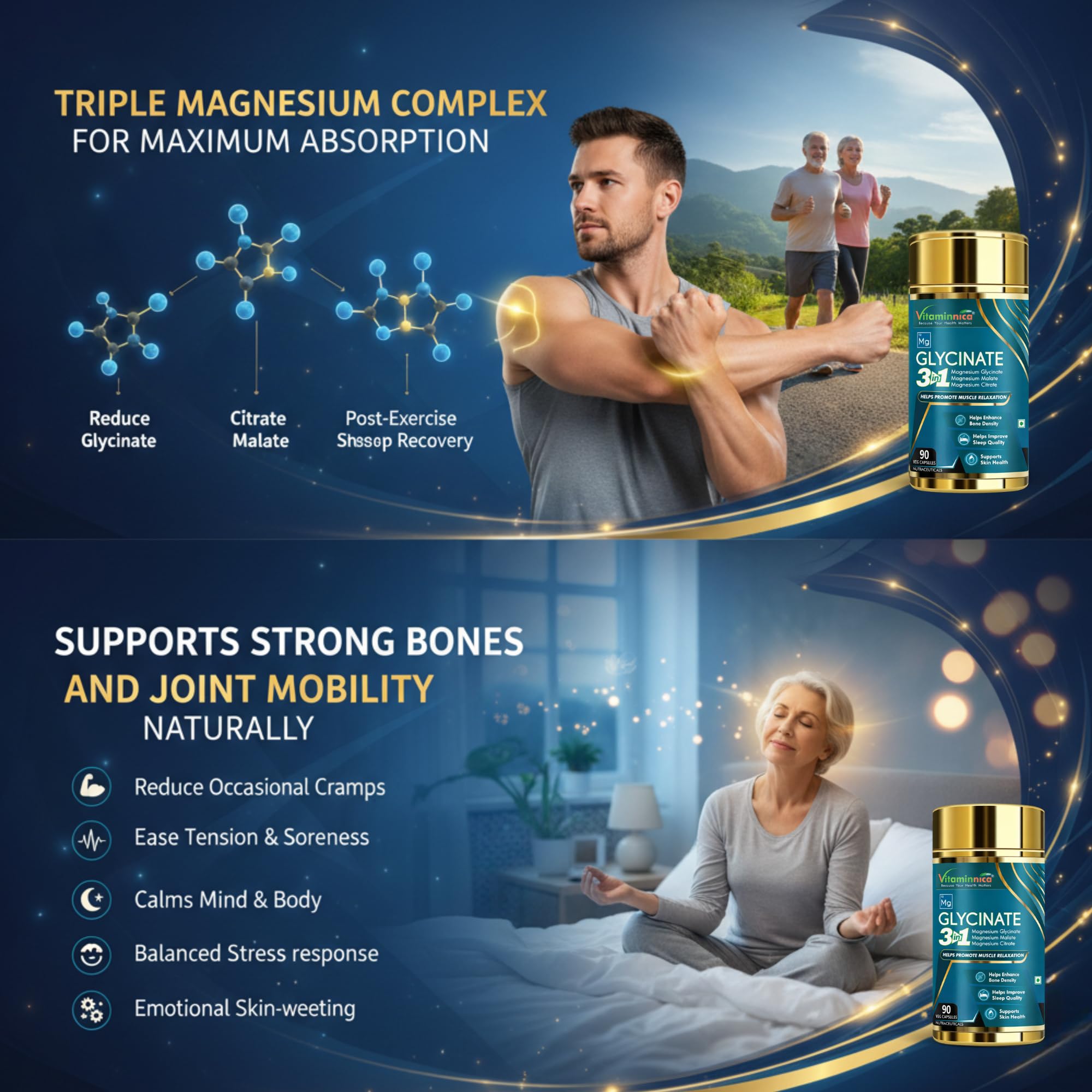 Vitaminnica Magnesium 3-in-1 Complex Capsules – Glycinate, Citrate & Malate for High Absorption, Muscle Function, Relaxation & Sleep Support – Bone & Nerve Health – 90 Vegan Capsules — Amazon image 4
