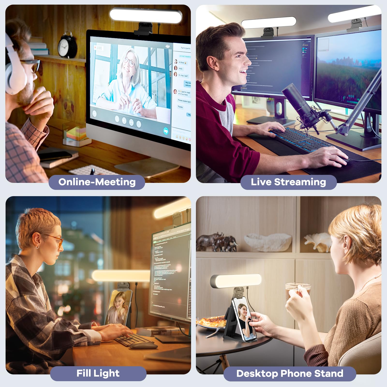 RealPlus Streaming Licht mit Multifunktionshalter [2PCS], Fernsteuerung von 3 Lichtfarben & 10 Helligkeiten, Videolicht LED für PC, Handy, Zoom-Meetings, Monitor, Webcam, Büro, Geschenk, Videoleuchte