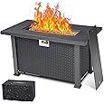 44 Inch Propane Fire Pit Table, 50000BTU Rectangle Fire Table with Cover & Rain Cover, Sturdy Steel and Iron Fence Surface, CSA Safety Certified, Companion for Your Garden