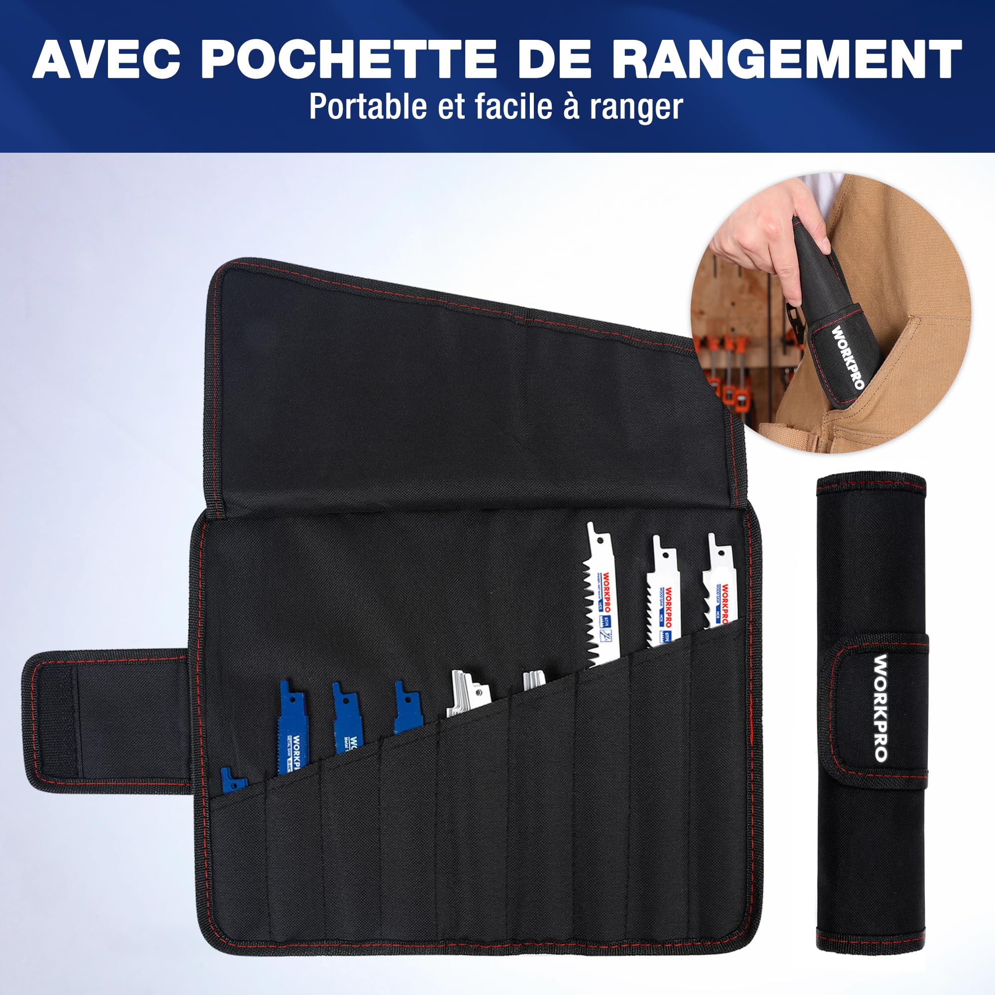 WORKPRO Jeu de 32 Lames de Scie Sabre Bois et Métal, Lames de Rechange Universelles, Coupe Rapide et Durable, Idéal pour Bricolage, Rénovation et Élagage, avec Sac de Rangement