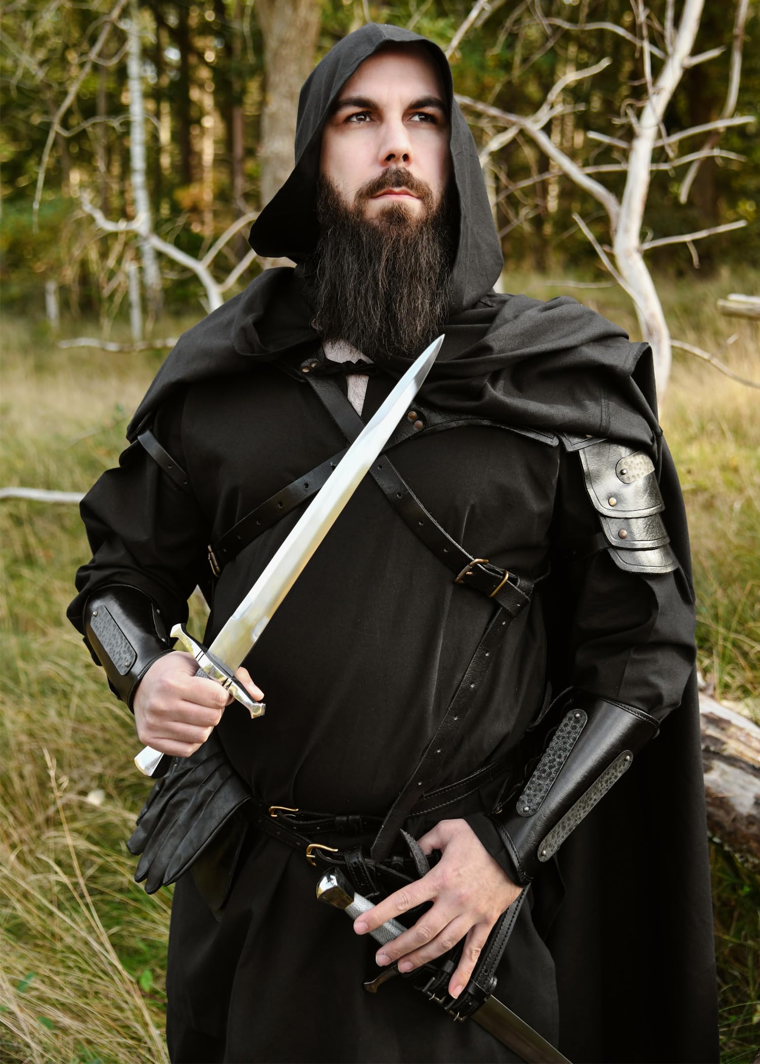Battle-Merchant Guanti da cavaliere in pelle medievale M-XL neri LARP Viking Pirate Guanti