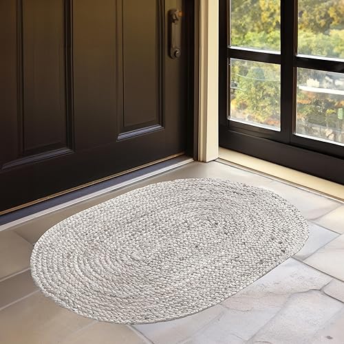 HOMEMONDE Alfombra reversible ovalada de yute  Fibra natural tejida a mano  Alfombras trenzadas de granja para entrada, puerta delantera, porche,