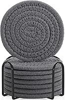 Vista 31 de ABenkle Juego de posavasos con soporte de 10 unidades, posavasos absorbentes tejidos de algodón para bebidas, juego de posavasos minimalista