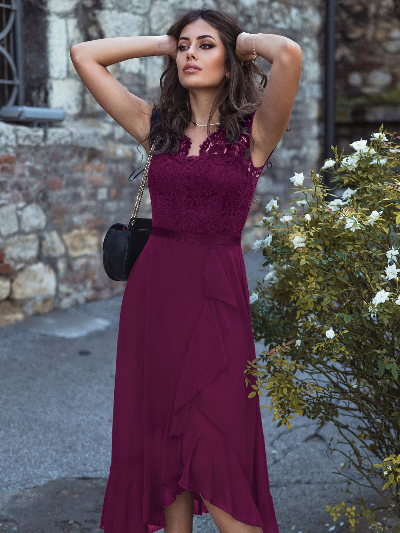 Amazon.com: Fall Dresses for Women 2022 Floral Lace Bodice Ruffle Hem  Evening Party Formal Dress (Color : Maroon, Size : Large) : Clothing, Shoes  & Jewelry