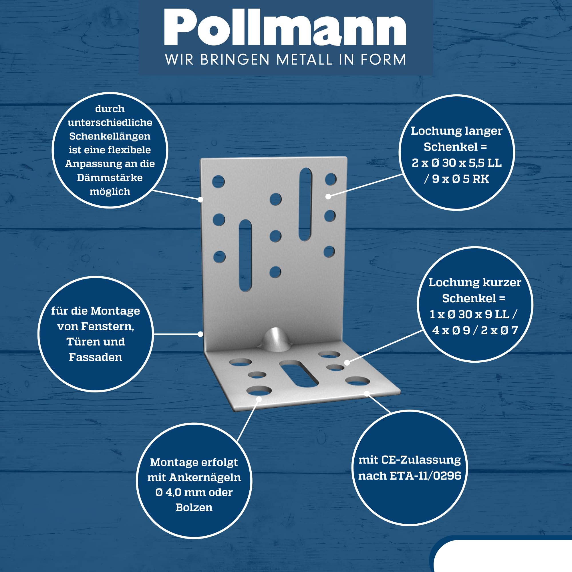 Pollmann®Baubeschläge 4757080 Montagewinkel MWF 80 x 60 x 60 x 2,5 mm 50 Stück