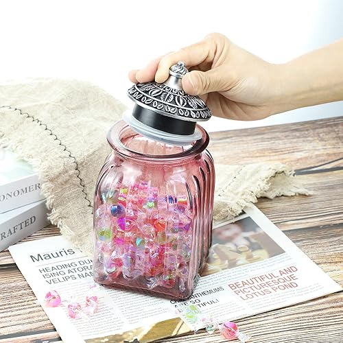 Miniatura 68 de SOCOSY Tarro de cristal transparente vintage para dulces con tapa, tarro de nueces, caja de joyería, tarros de dulces de boda, tarros de bufé