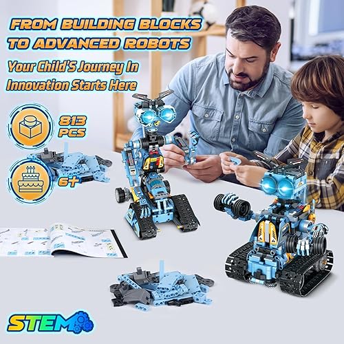 Miniatura 4 de OKKIDY Juguetes de construcción de robot para niños, 4 en 1 recargable con control remoto RC robótica STEM Kit de bloques de construcción RC de