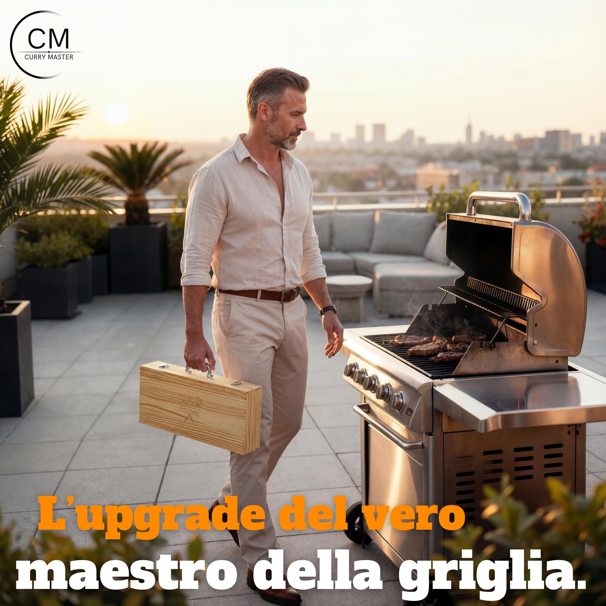 Set di attrezzi per barbecue da uomo, regalo – Set di utensili per barbecue in acciaio inox – Spatola e spazzola di pulizia 3 in 1 – Set da barbecue ideale come regalo per gli uomini