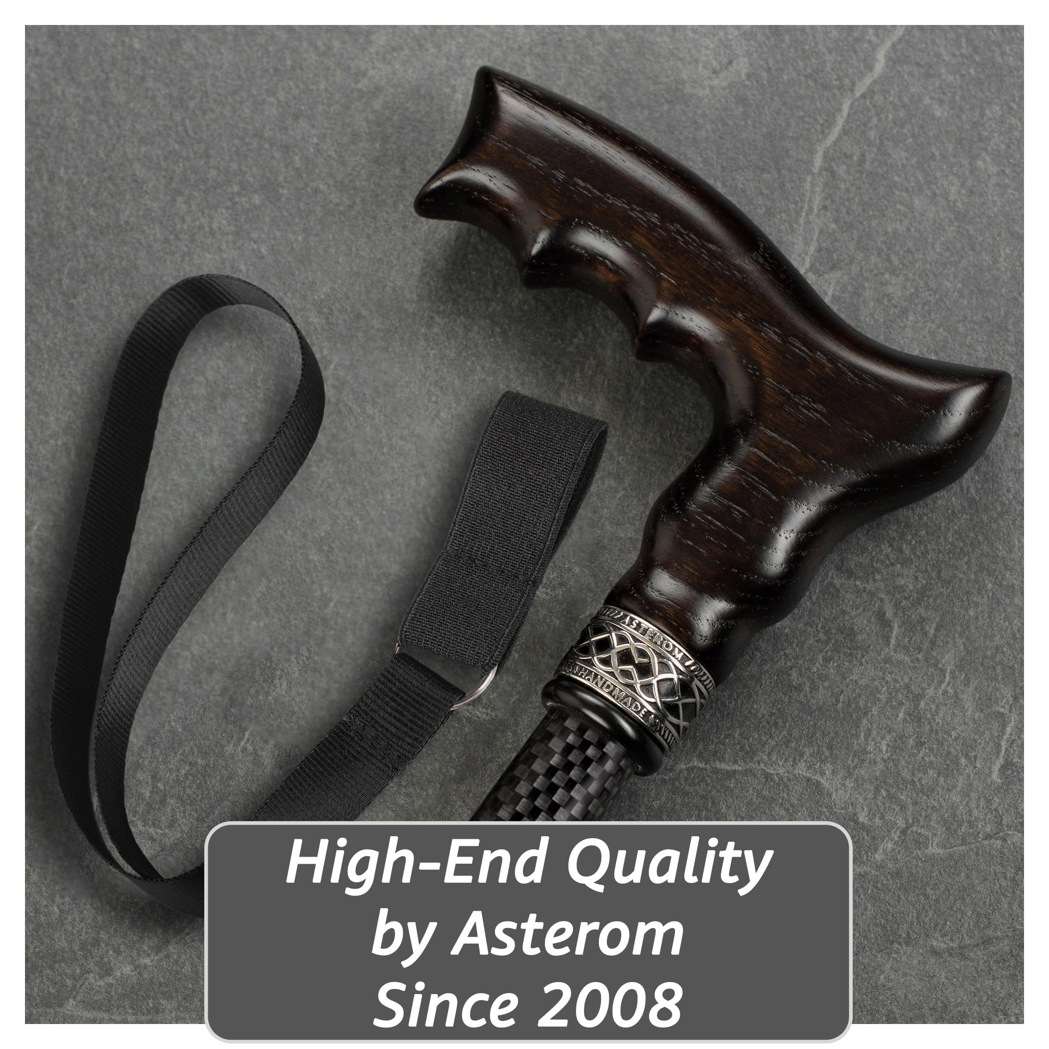Asterom Bastón ajustable de carbono para hombres y mujeres, mango ergonómico de madera hecho a mano con eje ligero de fibra de carbono