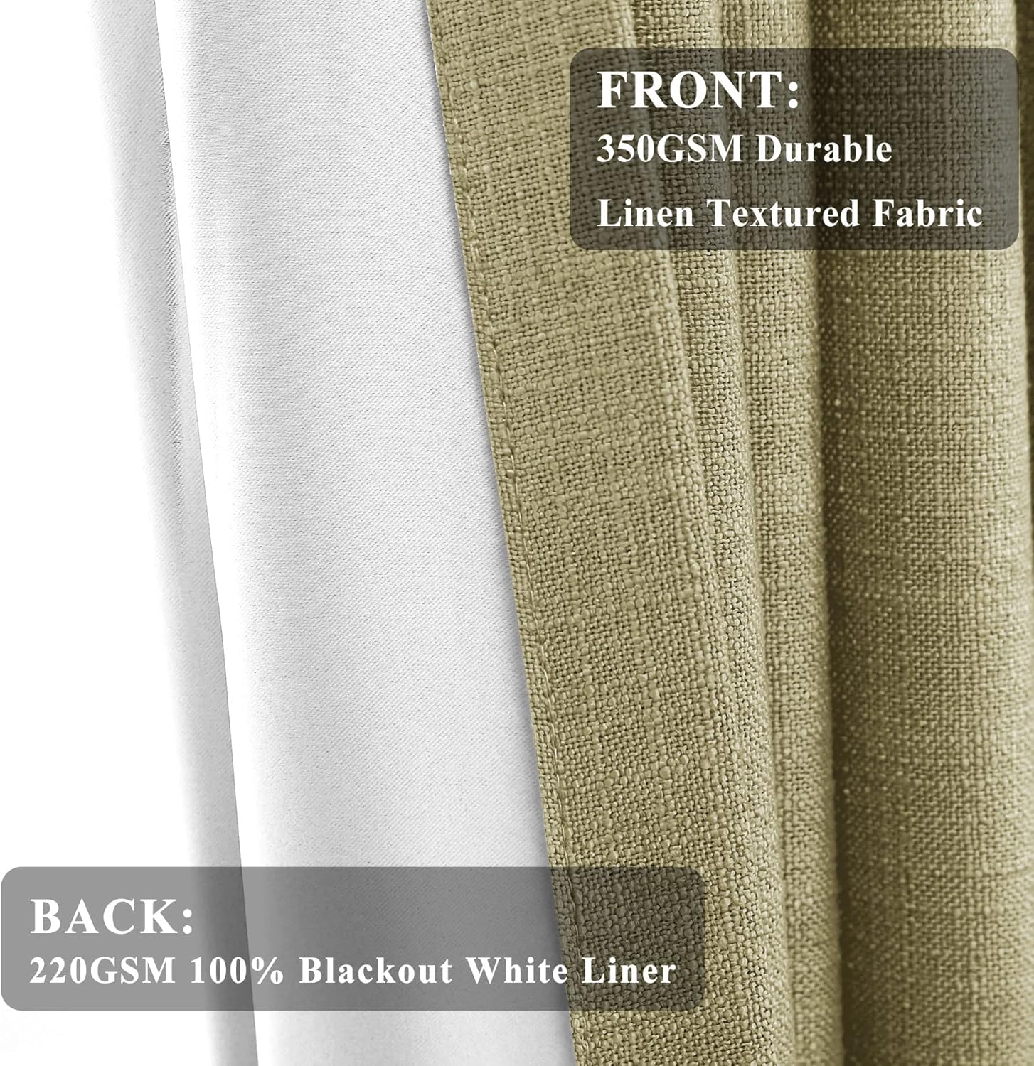 Fcosie Cornstalk 100% Blackout Curtains Extra Long Drapes 108 Inches (Set of 2) Pinch Pleat Drapes for Traverse Rods Flax Textured Curtains, Living Room Window Curtains with White Liner - 50" Wx108 L