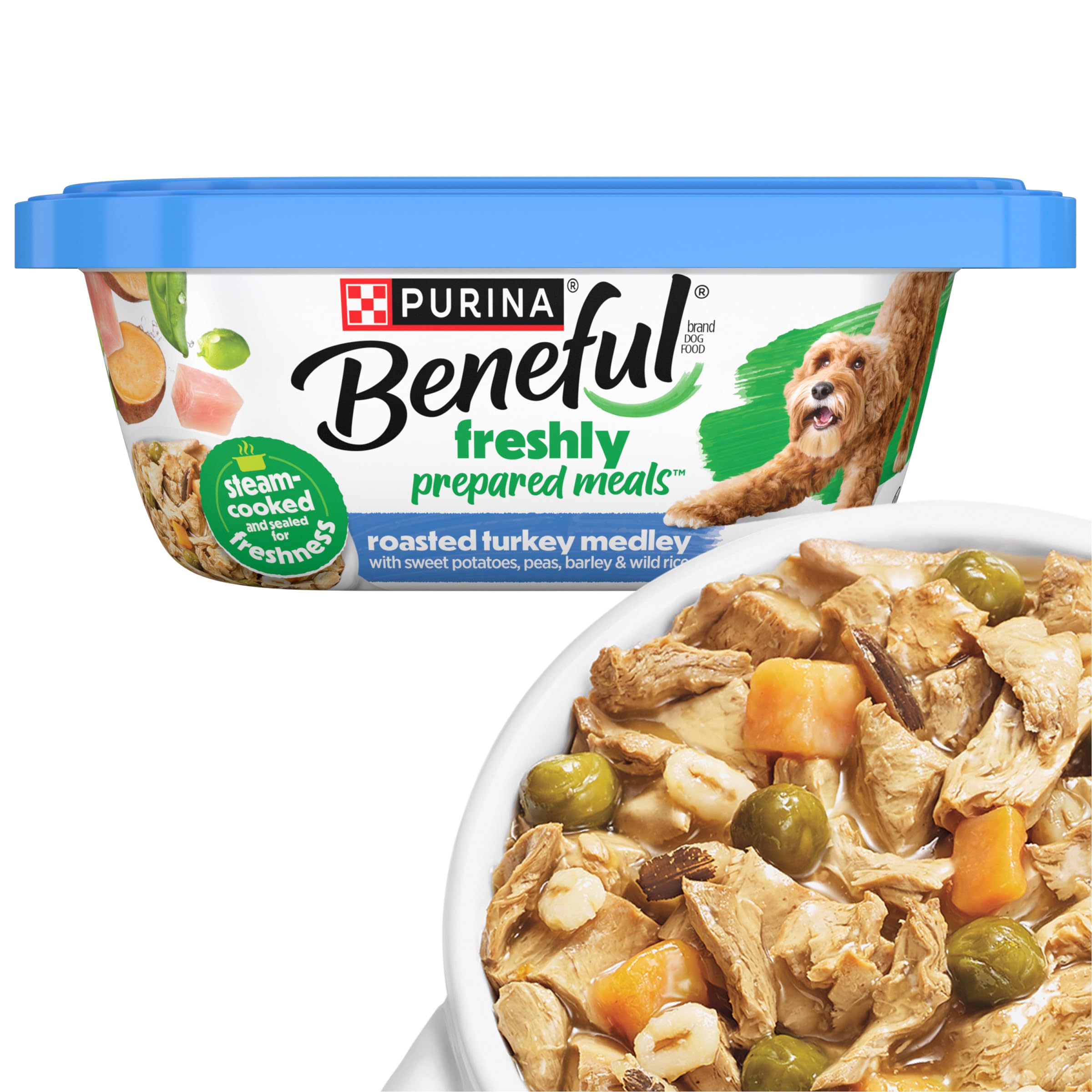 Purina Beneful Freshly Prepared Meals Roasted Turkey Medley with Sweet Potatoes, Peas, Barley, and Wild Rice - (Pack of 8) 10 oz. Tubs