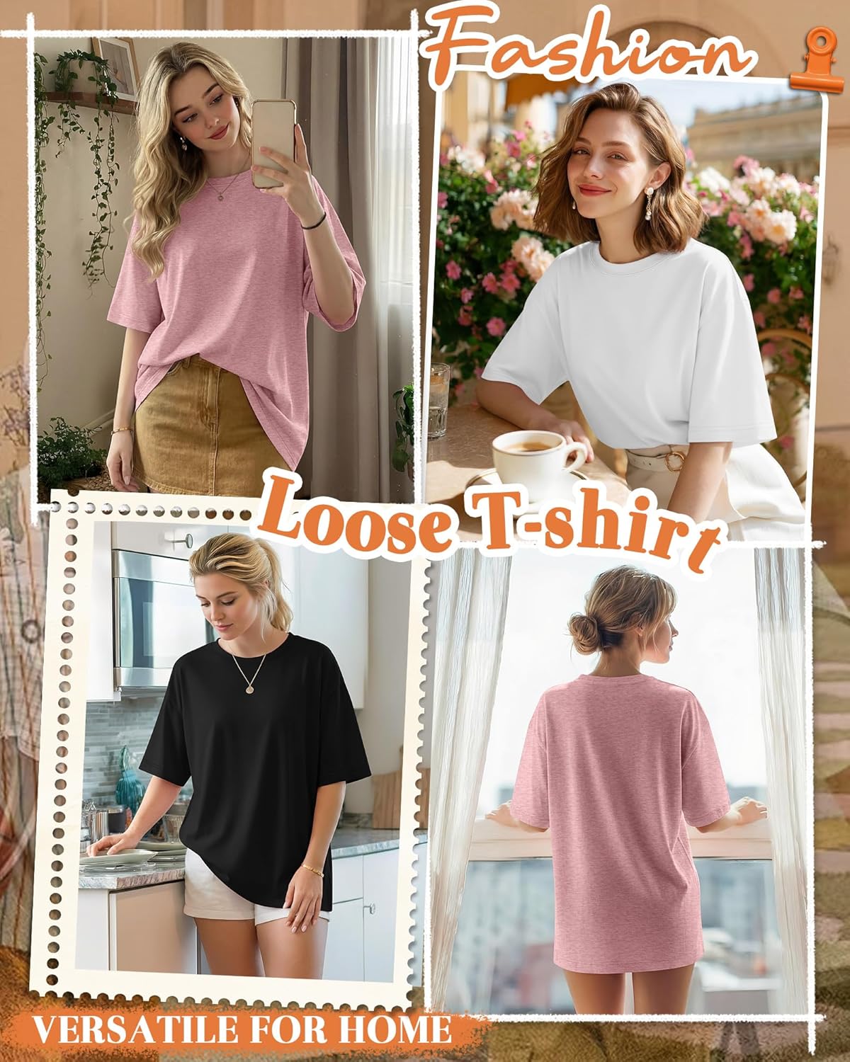 3 Pack Women's Oversized T Shirts Cotton Workout Crewneck Tops Short Sleeve Loose Fit Basic Tees Gym Summer