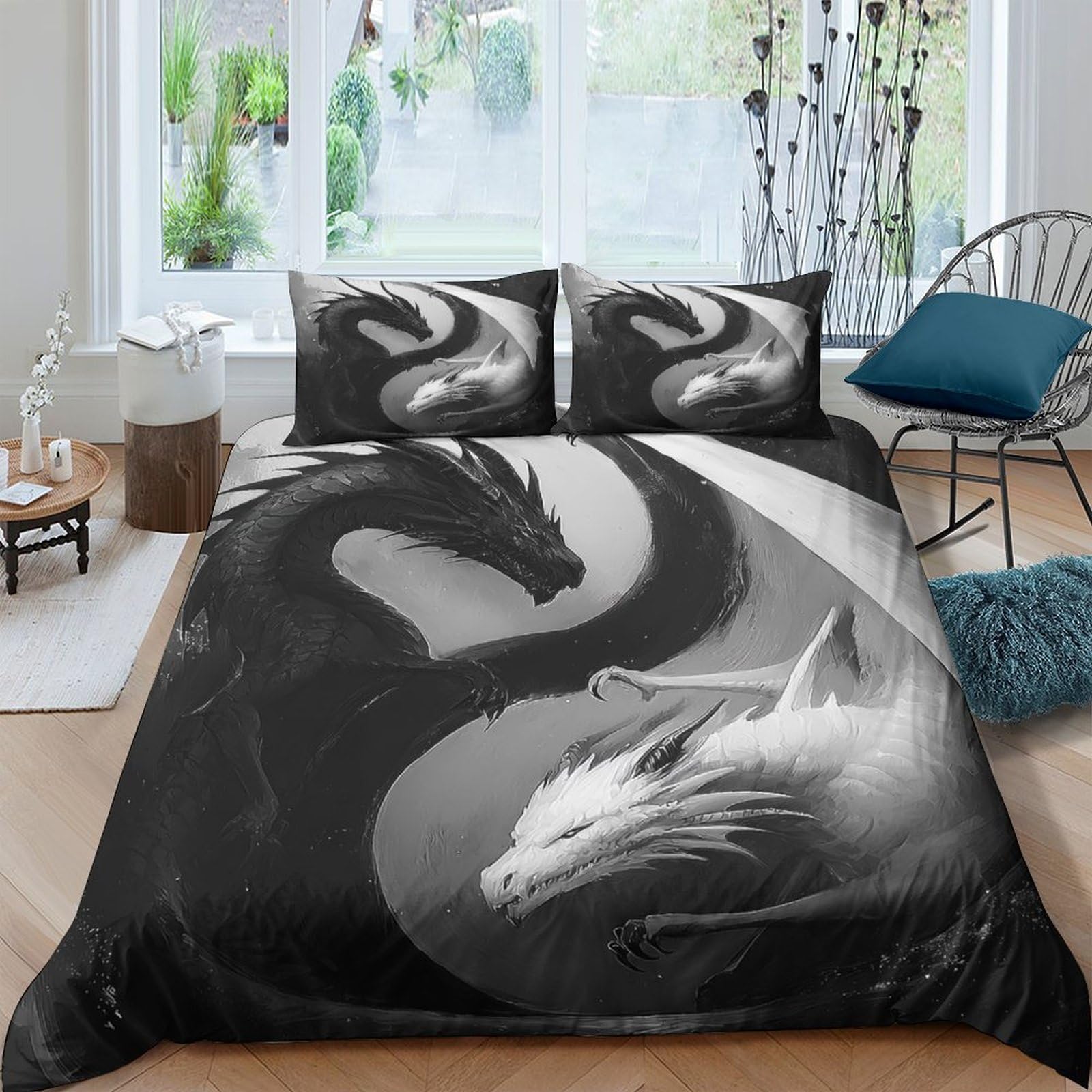 Ctjqhvkz Style-8 3D Printed Black Dragon Yin Yang Fitted Sheet Microfiber Soft Bed Cover For Bedroom Dorm Mattress Decor Single（135X200cm）