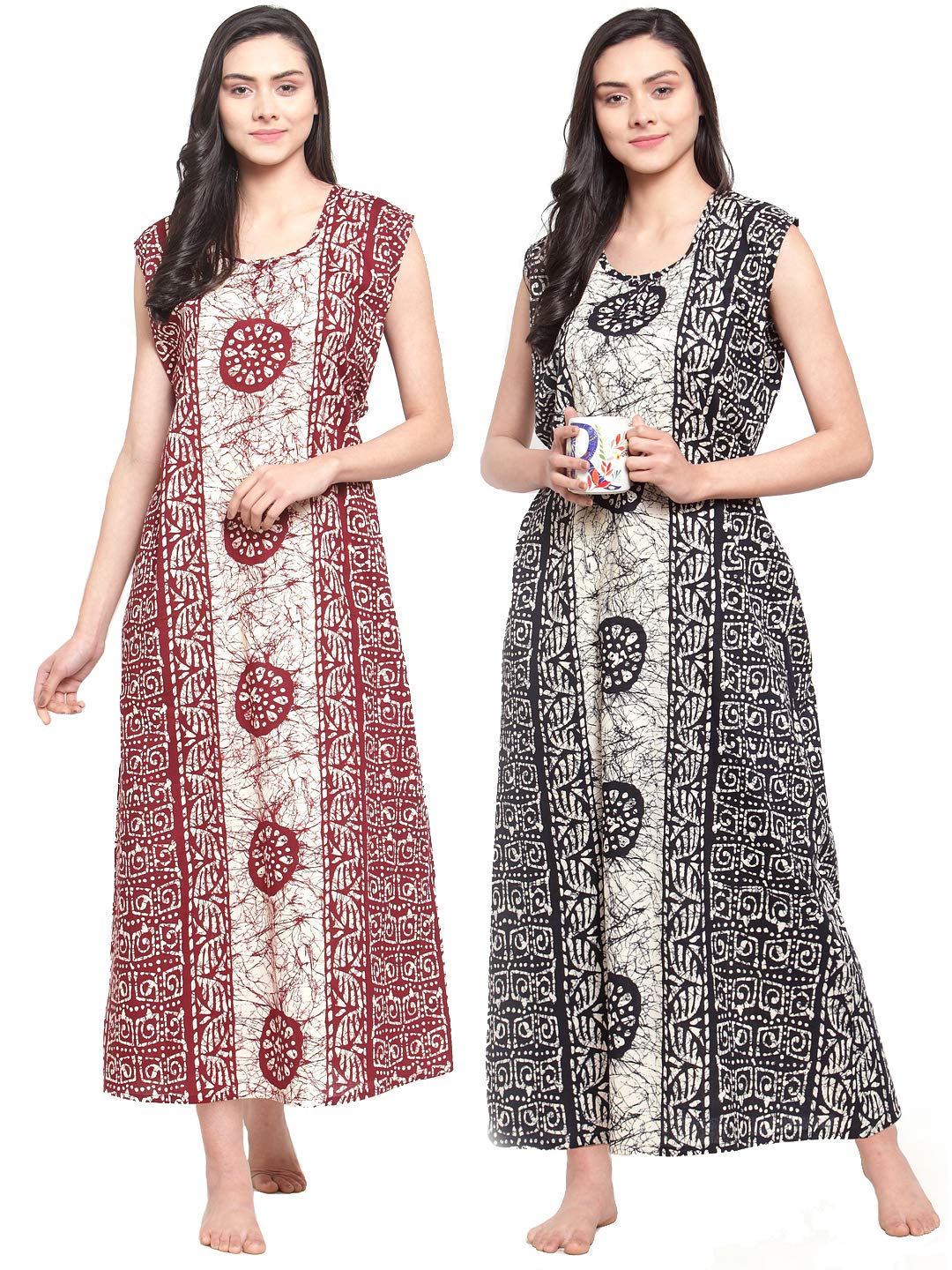 secret wish Women's Cotton Batik Print Maxi Length Nighty (NT-E205-810-811_Multicolour_Free Size)-picture-41