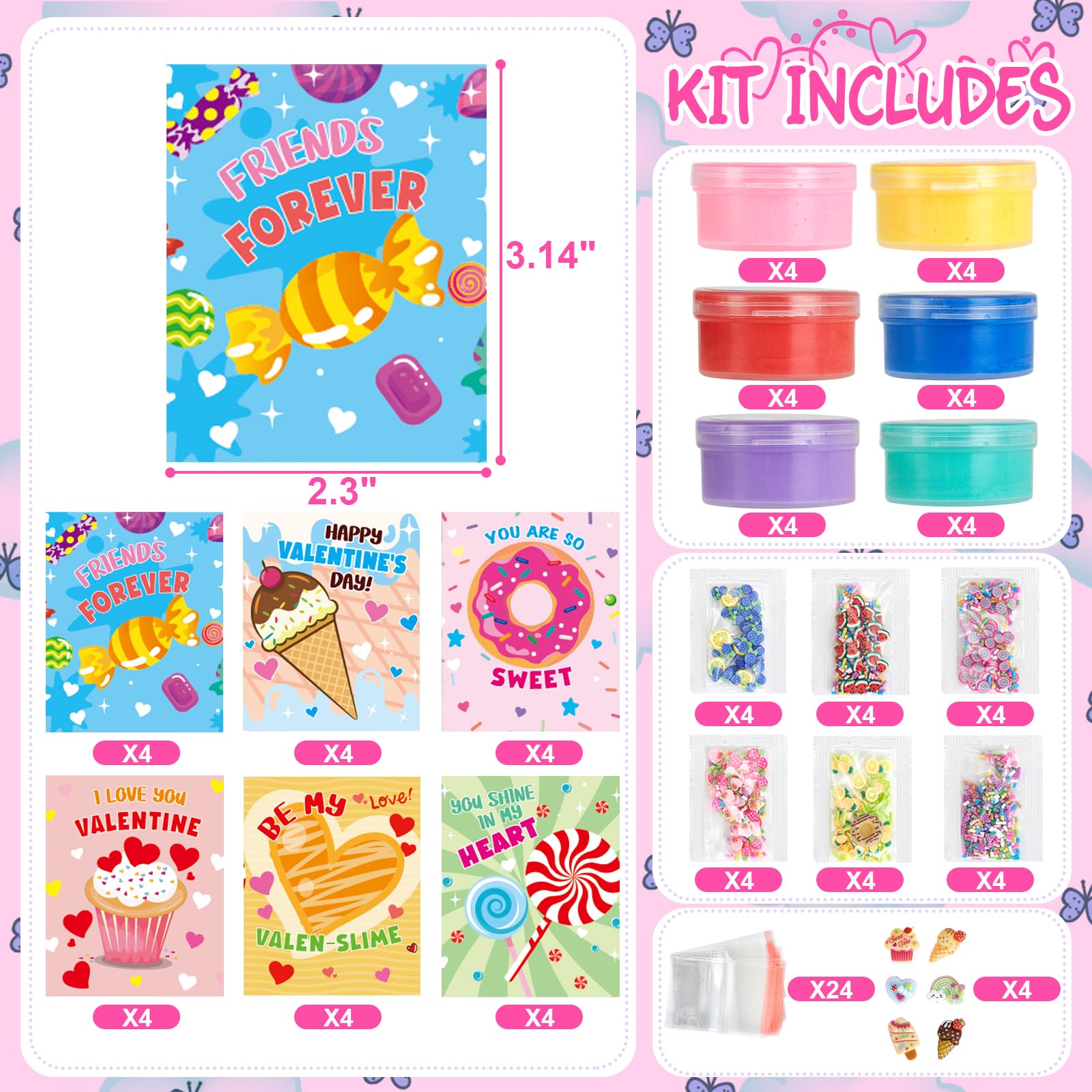 Tobiwibby Valentine's Day Gifts for Kids- 24 Sets of Butter Slime with Valentine's Day Card, School Classroom Valentine's Gifts Exchange, Valentine's Party Favors for Kids, Valentine’s Greeting Cards