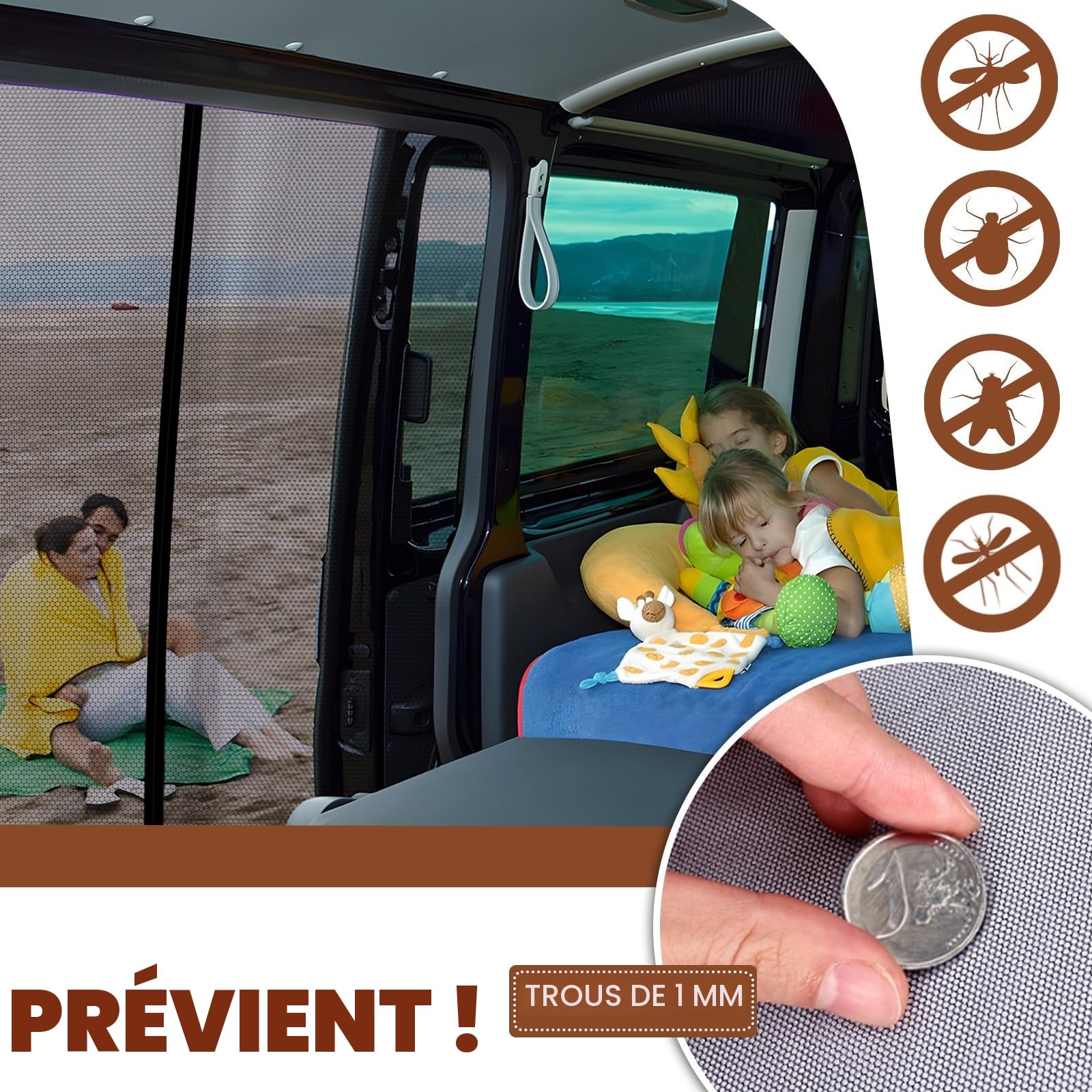 ZATOOTO Moustiquaire Fermeture Éclair pour VW T5 T6 pour Porte Coulissante, Moustiquaire Van Aménagé avec Magnétisme pour Latérale, Protection Solaire, Les Voyages en Camping (Porte Latérale)