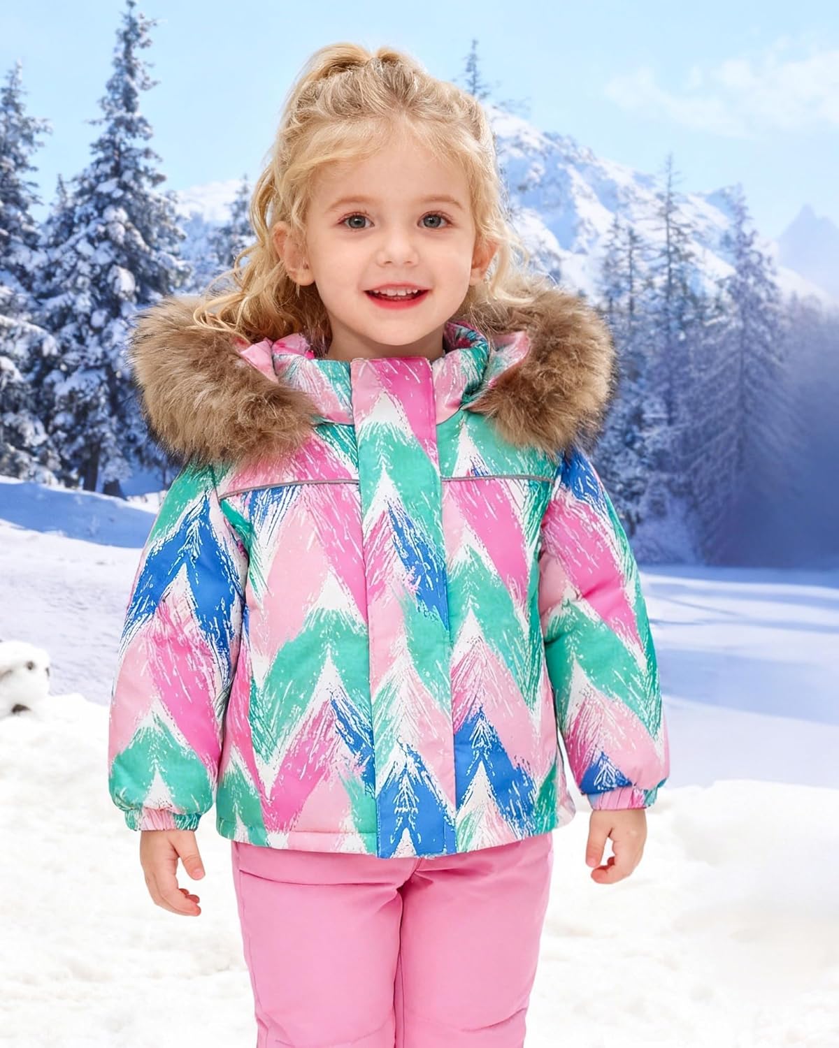 Toddler Girl Snowsuit 2Pcs Winter Coat Girl Snow Pants+Jackets Bib Set Snow Suit for Kids 2-6Y