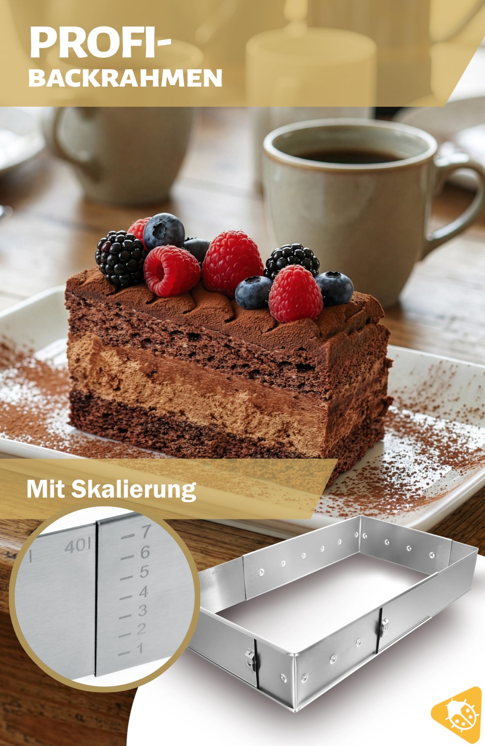 Menz Backrahmen rechteckig verstellbar – 8 cm hohe Edelstahl Backform rechteckig für die Zubereitung von Schichttorten, hitzebeständig und spülmaschinenfest