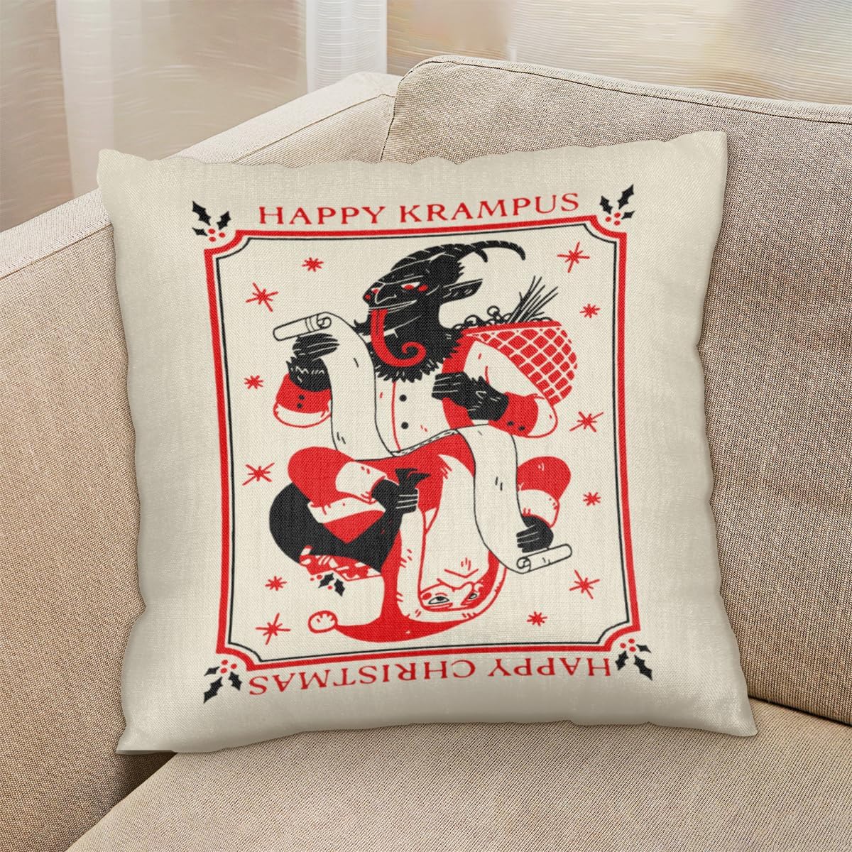 TropicalLife Happy Krampus Throw Pillow Covers 18x18 Inch Set of 2 Decorative Linen Cushion Case for Sofa Living Room Couch Bed
