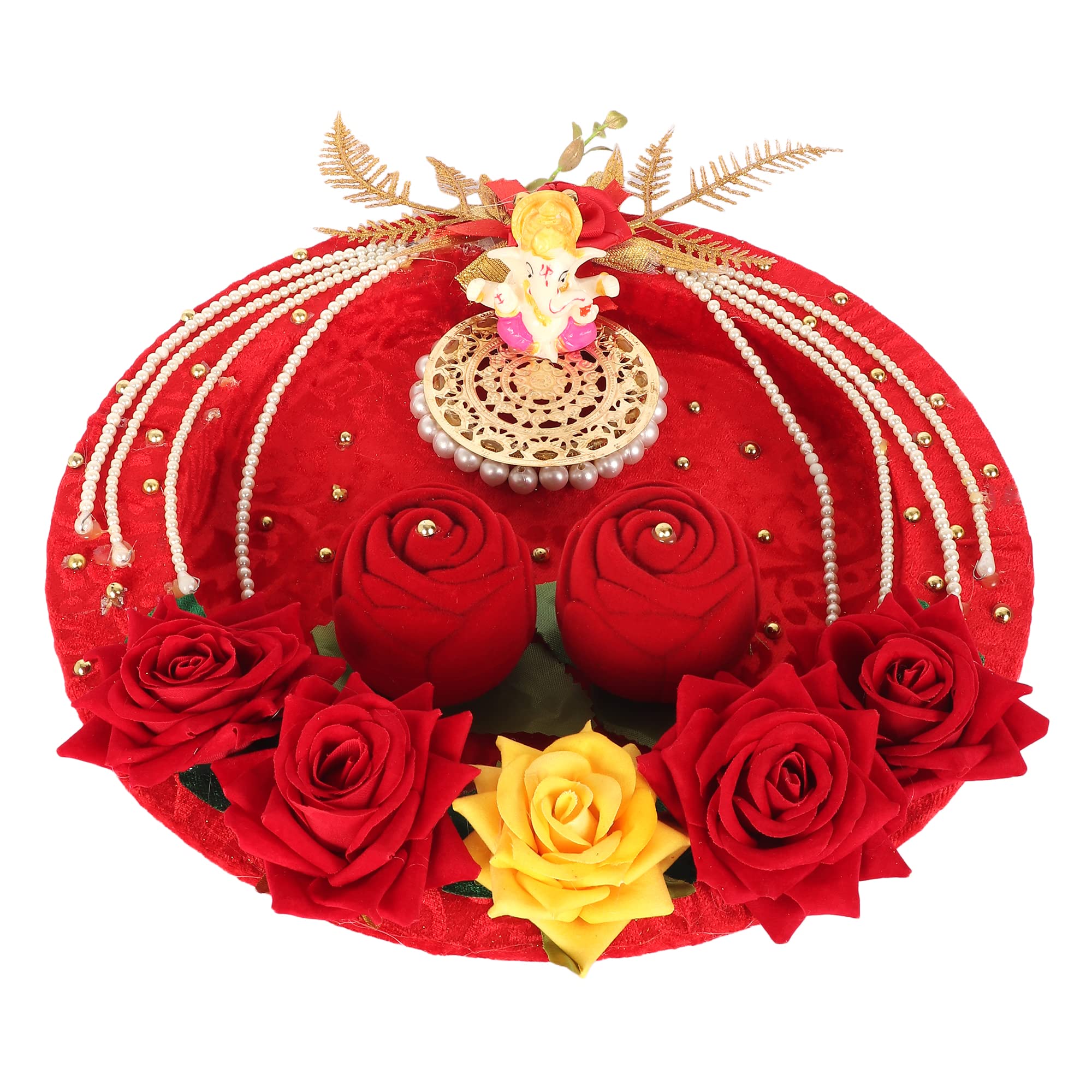 Eyephllic MDF/Wooden Base Ganesh & Rose Floral Ring Platter with 2 Ring Holders for Engagement or Ring Ceremony (30 Cm Diameter, Red) (B09N6YQSMH) Amazon Price History, Amazon Price Tracker