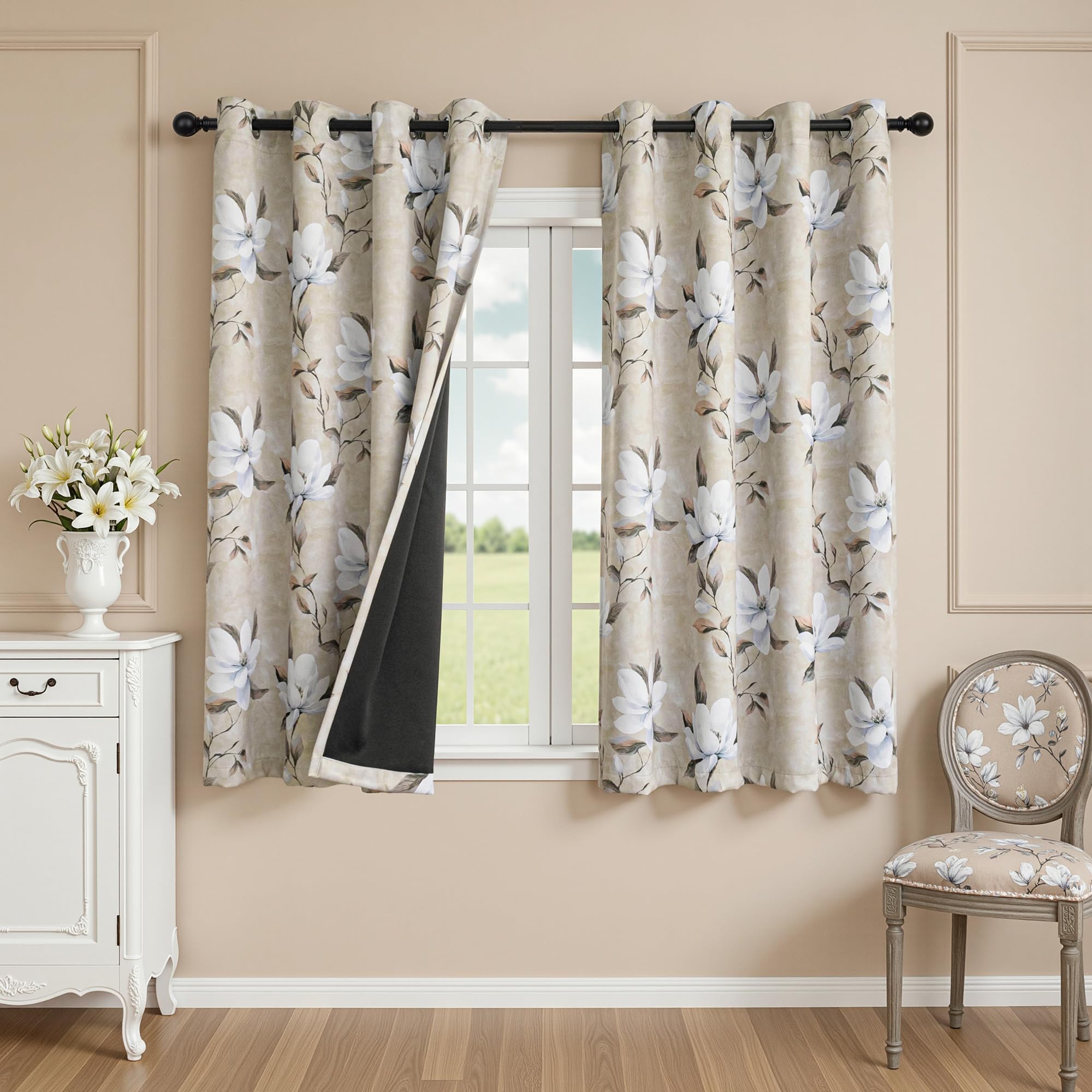MYSKY HOME Floral Boho 95% Blackout Curtains 72 Inches Long 2 Panels Khaki