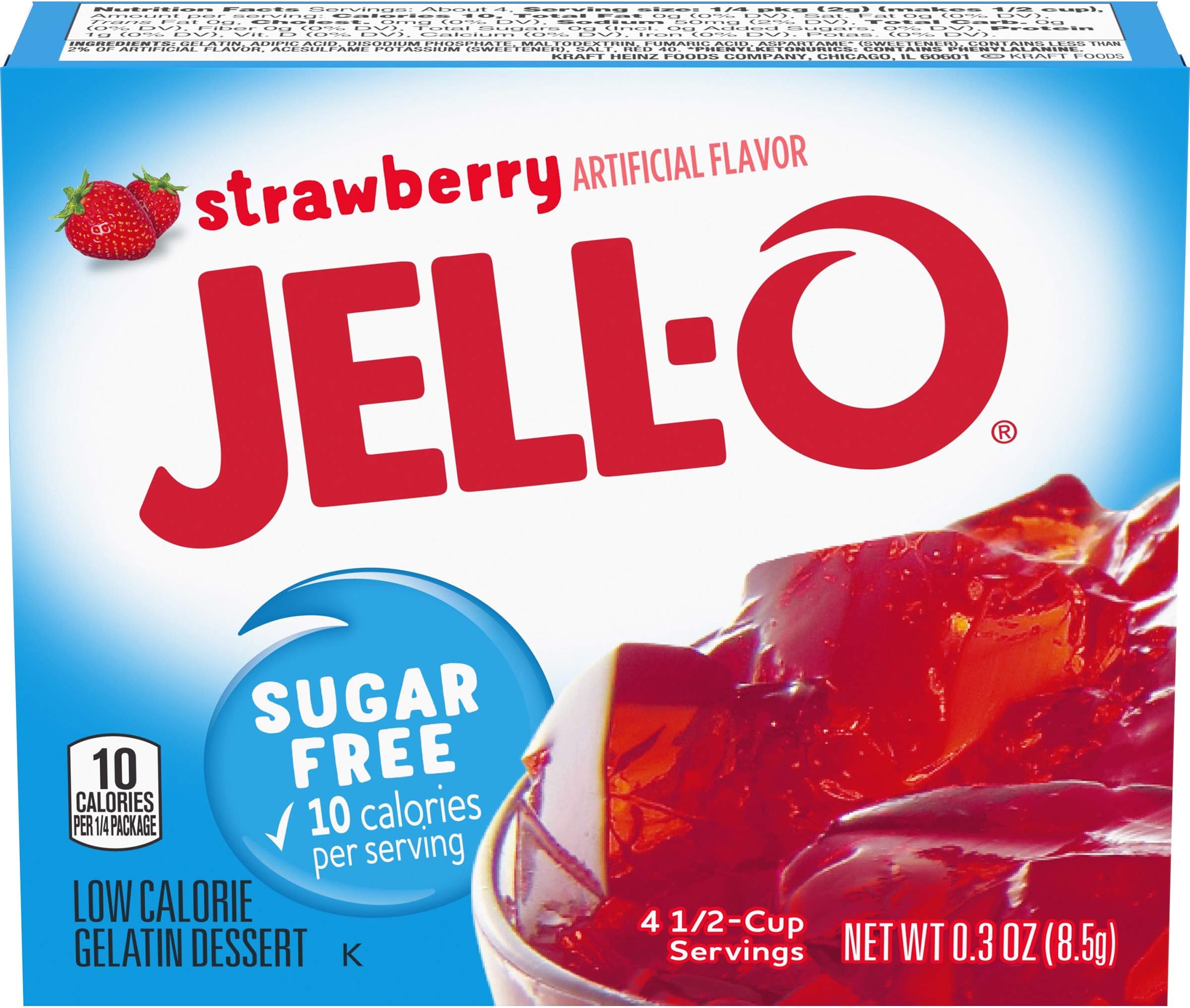JELLO Strawberry Gelatin Dessert Mix (0.30oz Boxes, Pack of 6)
