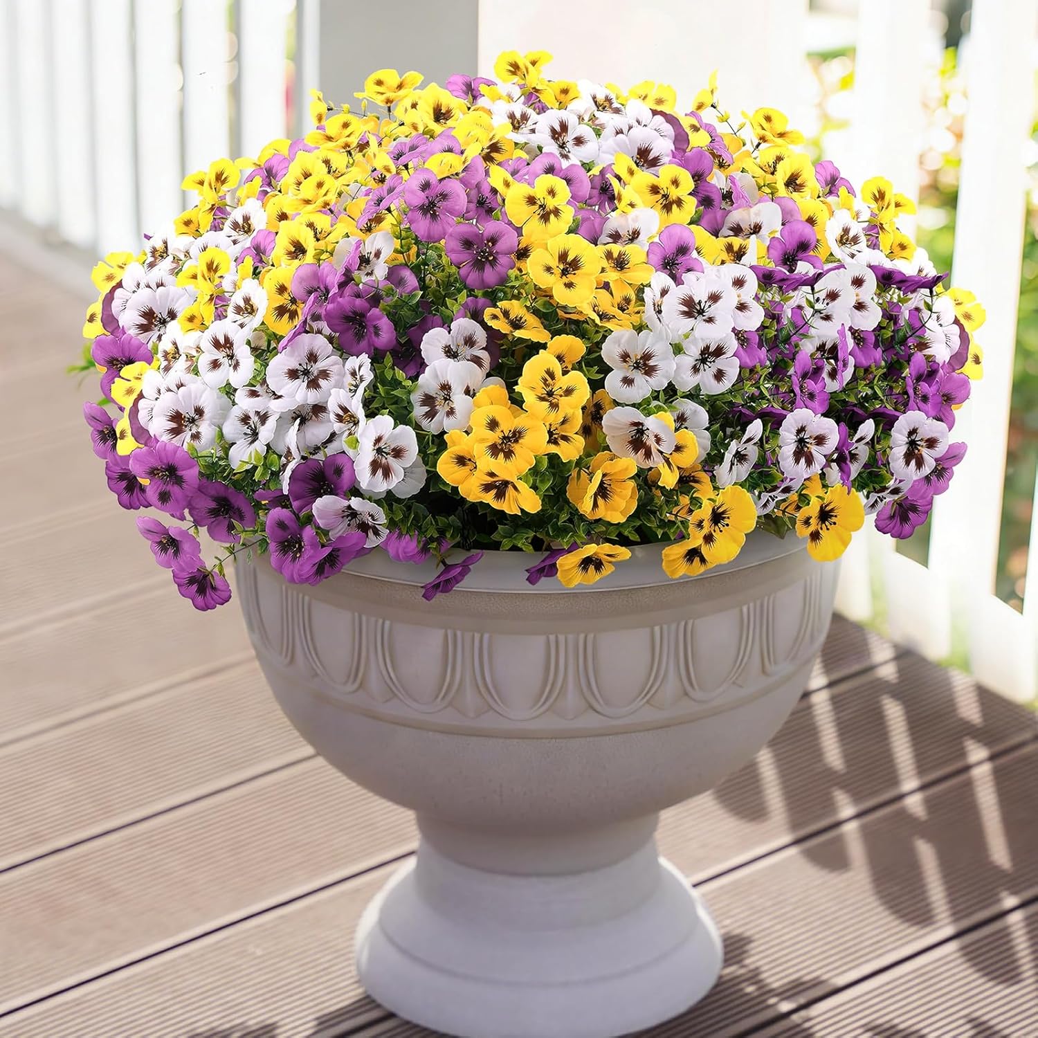 Homcomoda Artificial Fake Pansy Flowers for Outdoors Decoration, 18 Pcs Faux Silk UV Resistant Spring Flowers for Front Door Garden Porch Planter Patio Balcony Yard Indoor Home Decor