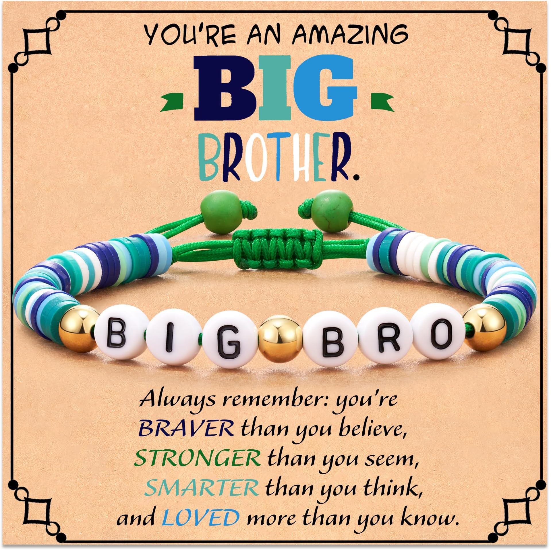 ShonyinAdjustable Polymer Bracelet for Big Brother Son, Boys Easter Gifts