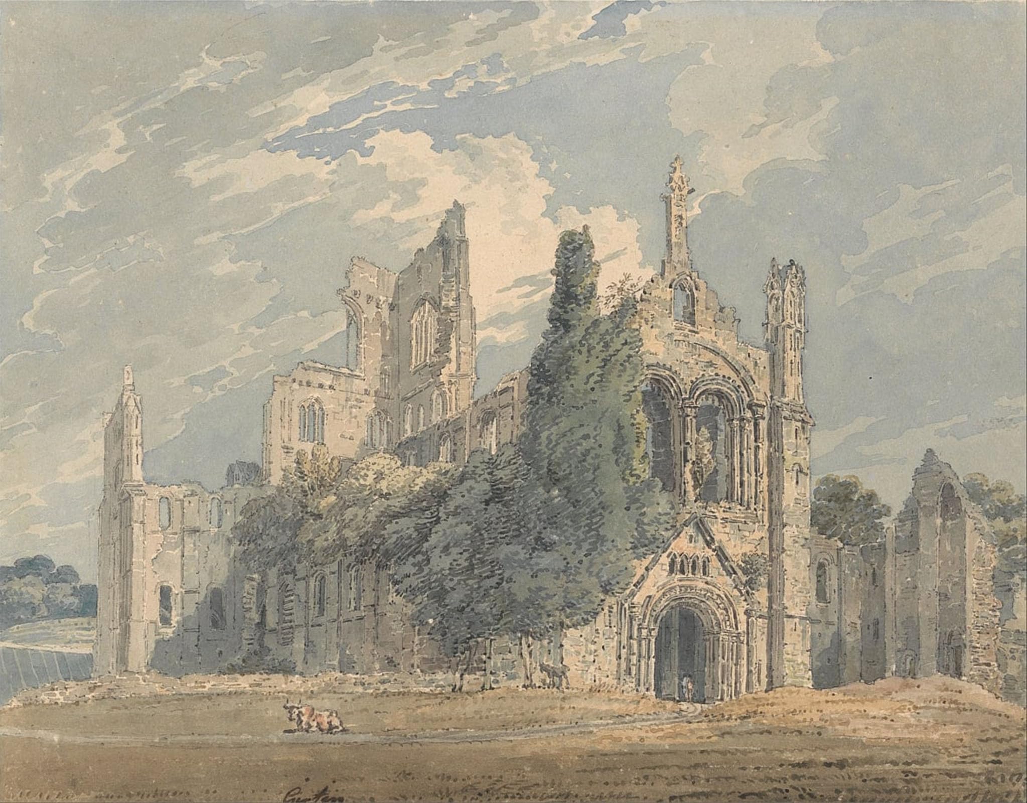 SERENDIPITP Vintage Picture Print on Canvas Wall Art Poster Kirkstall Abbey From the by Girtin Artwork Print Poster for Wall Decor 60x90cm
