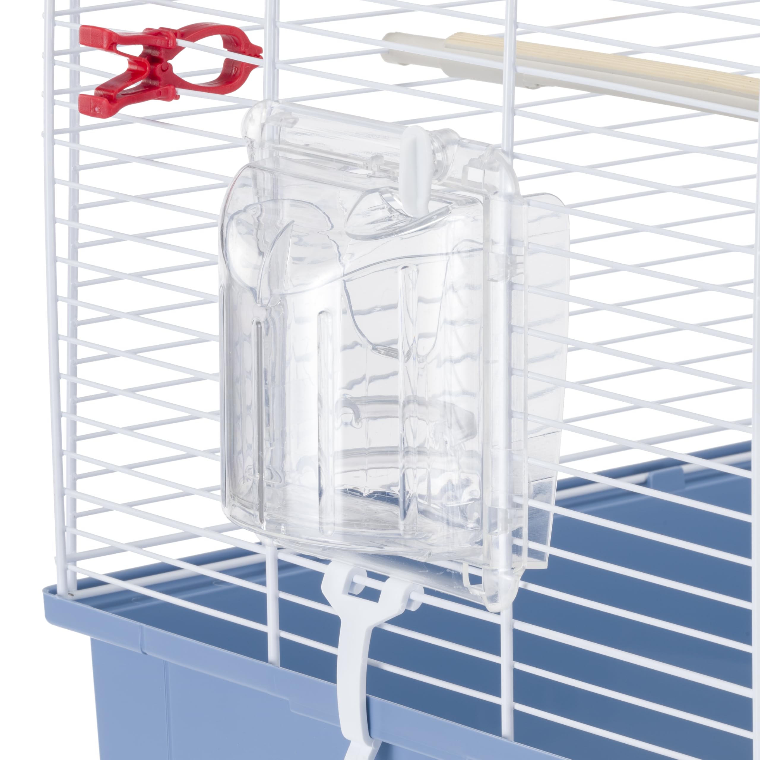Ferplast Jaula Rectangular para pájaros exóticos y Canarios Rekord 3, con Accesorios y comederos giratorios, Robusto Alambre Pintado Blanco y cubeta de plástico Azul, 49 x 30 x h 48,5 cm