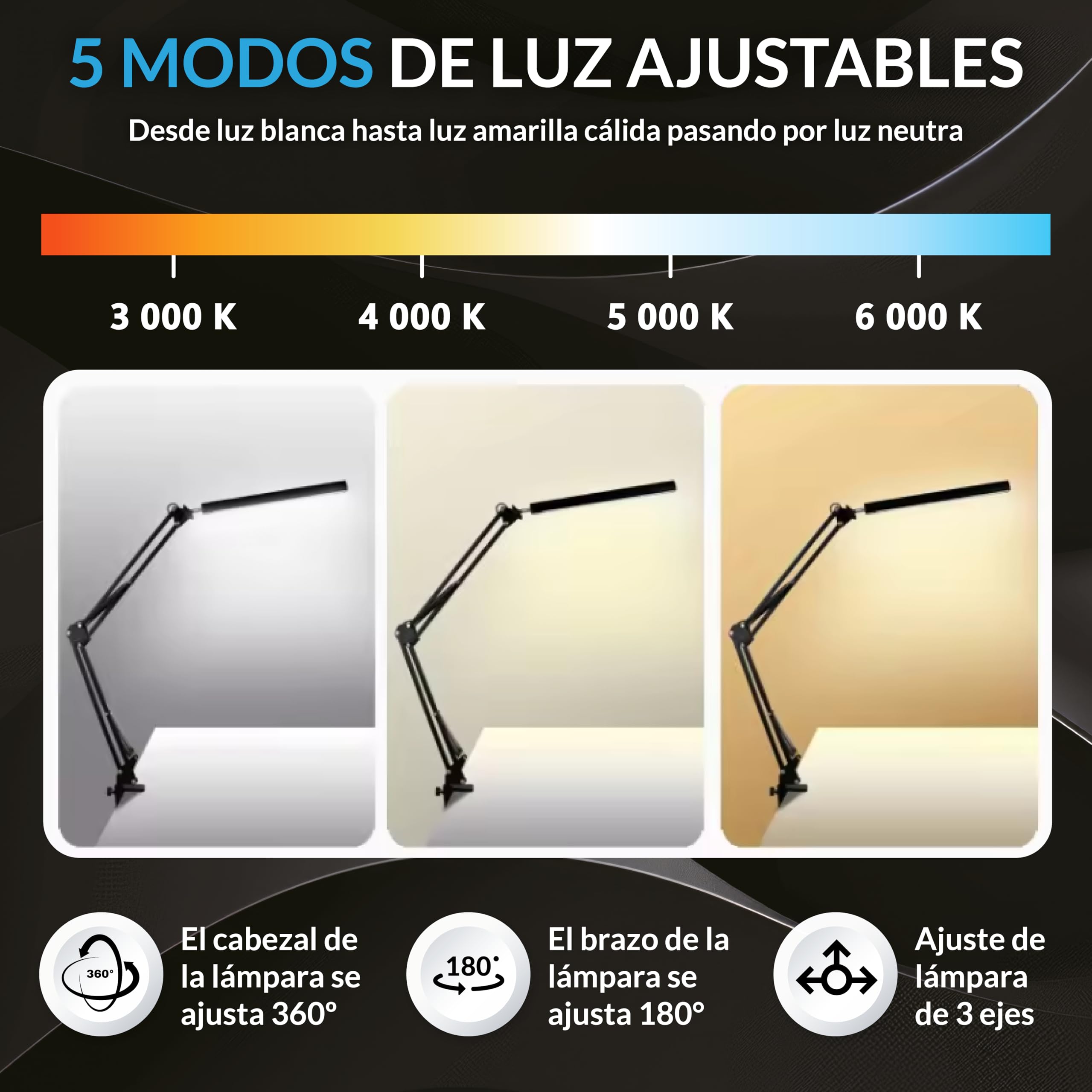 Lampara Escritorio I Flexo LED | 110Cm 5 Modos de Color 12W | Función de Memoria I 11 Niveles de Brillo 1300 LM | Para Oficina Estudiar Salon | Candeeiro de Mesa I Color Blanco.