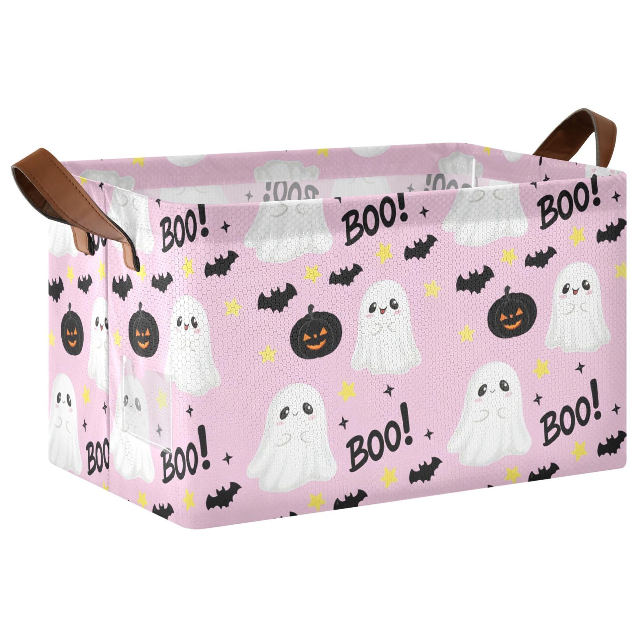 Kutsu Ghosts Boo Foldable Storage Basket Collapsible Bin With Handles For Shelves