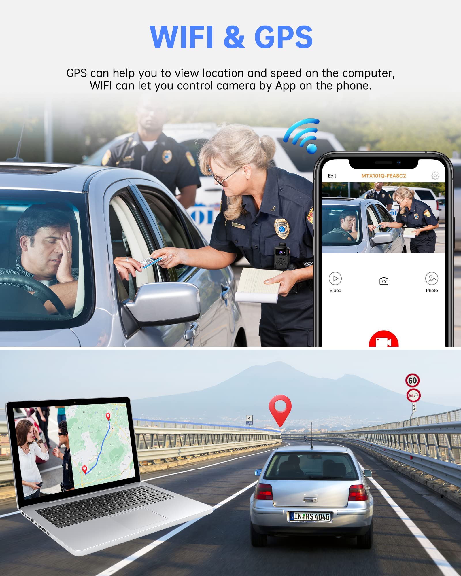 Cámara Corporal 4K de 40 MP con grabación de Audio y Video, WiFi, GPS y batería de 4000 mAh para policías, IP65, Impermeable, visión Nocturna
