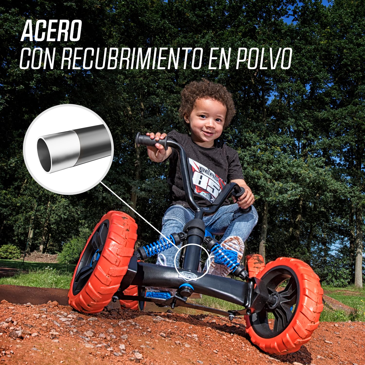 BERG Correpasillos Buzzy Nitro 2-in-1 Azul/Naranja | 2-5 años, cuadro resistente, asiento regulable, volante regulable