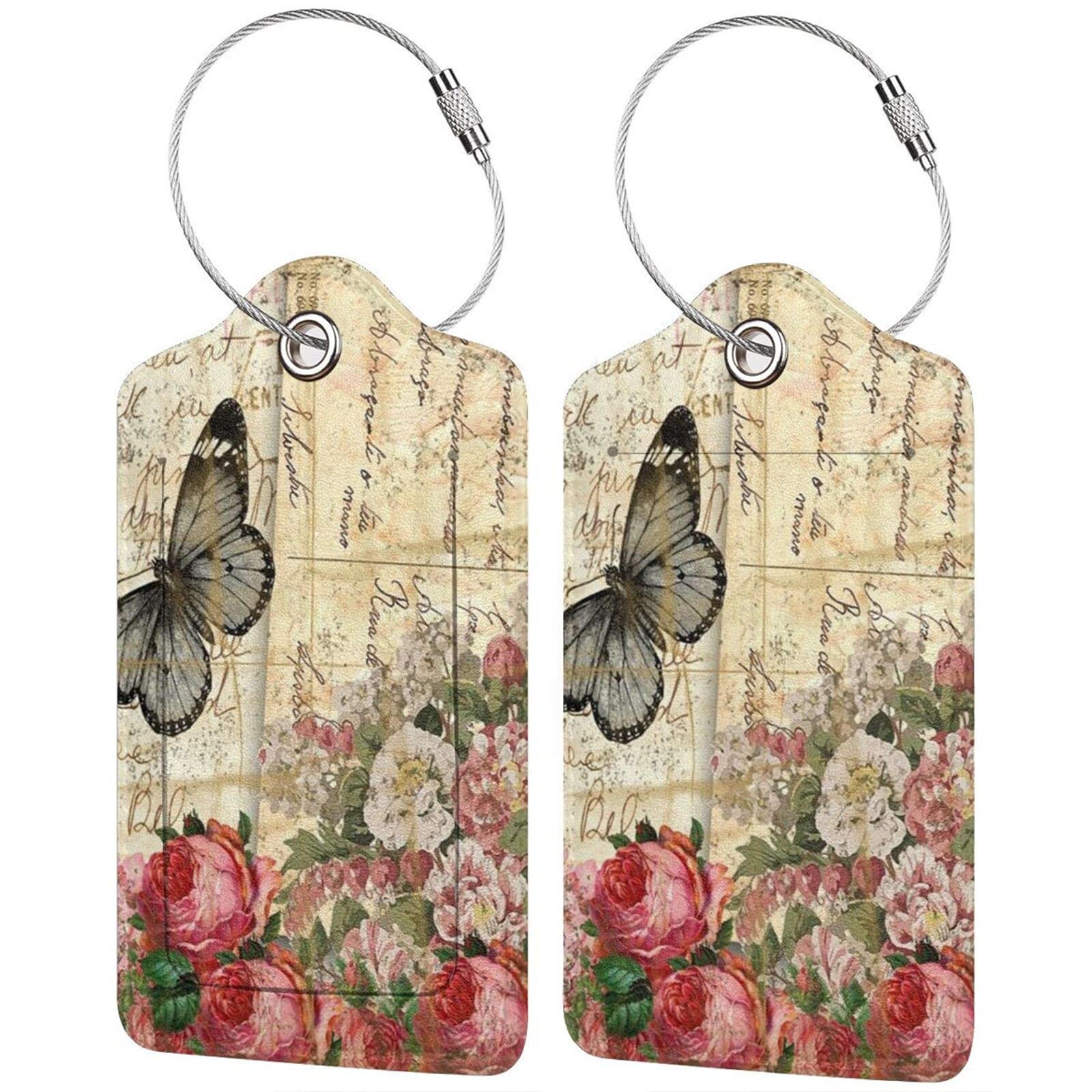 mengmeng Vintage Butterflies Business Card Luggage Tags 2 PCS Tag Suitcases Travel Tags for Suitcases