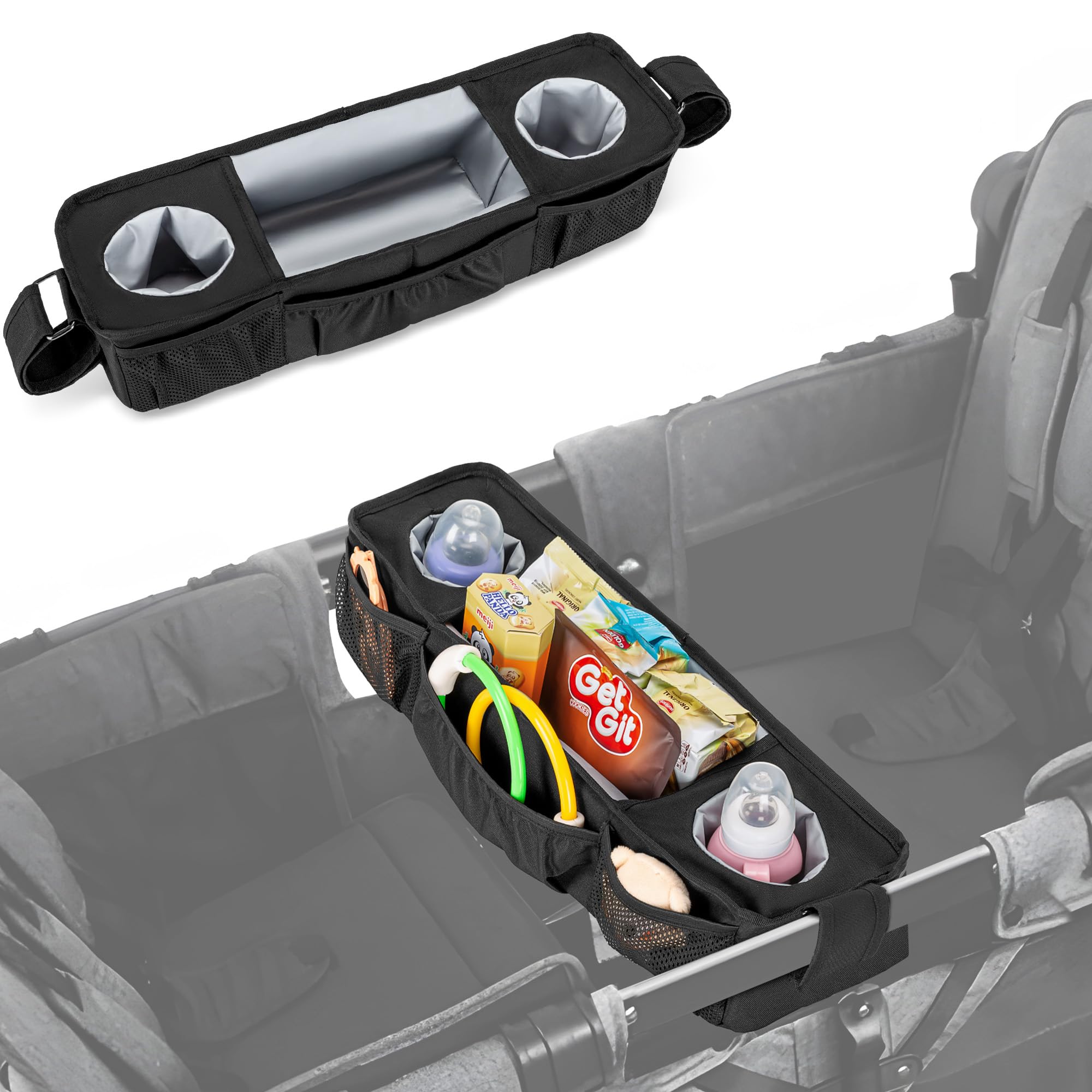 GRAOSO Stroller Snack Tray Compatible with Wonderfold W4, Wagon Parent Console Accessories with Insulated Cup Holders Snack Tray for Kids