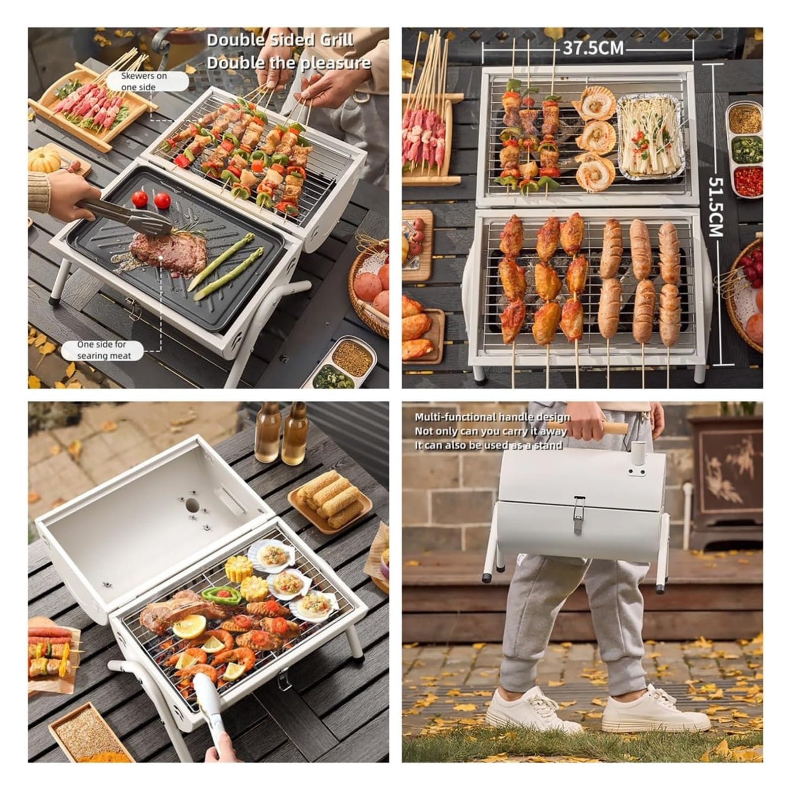Barbecue portatile in acciaio inox, a carbonella, for giardino, campeggio, picnic, viaggi, feste, design pieghevole su entrambi i lati/fori di ventilazione.