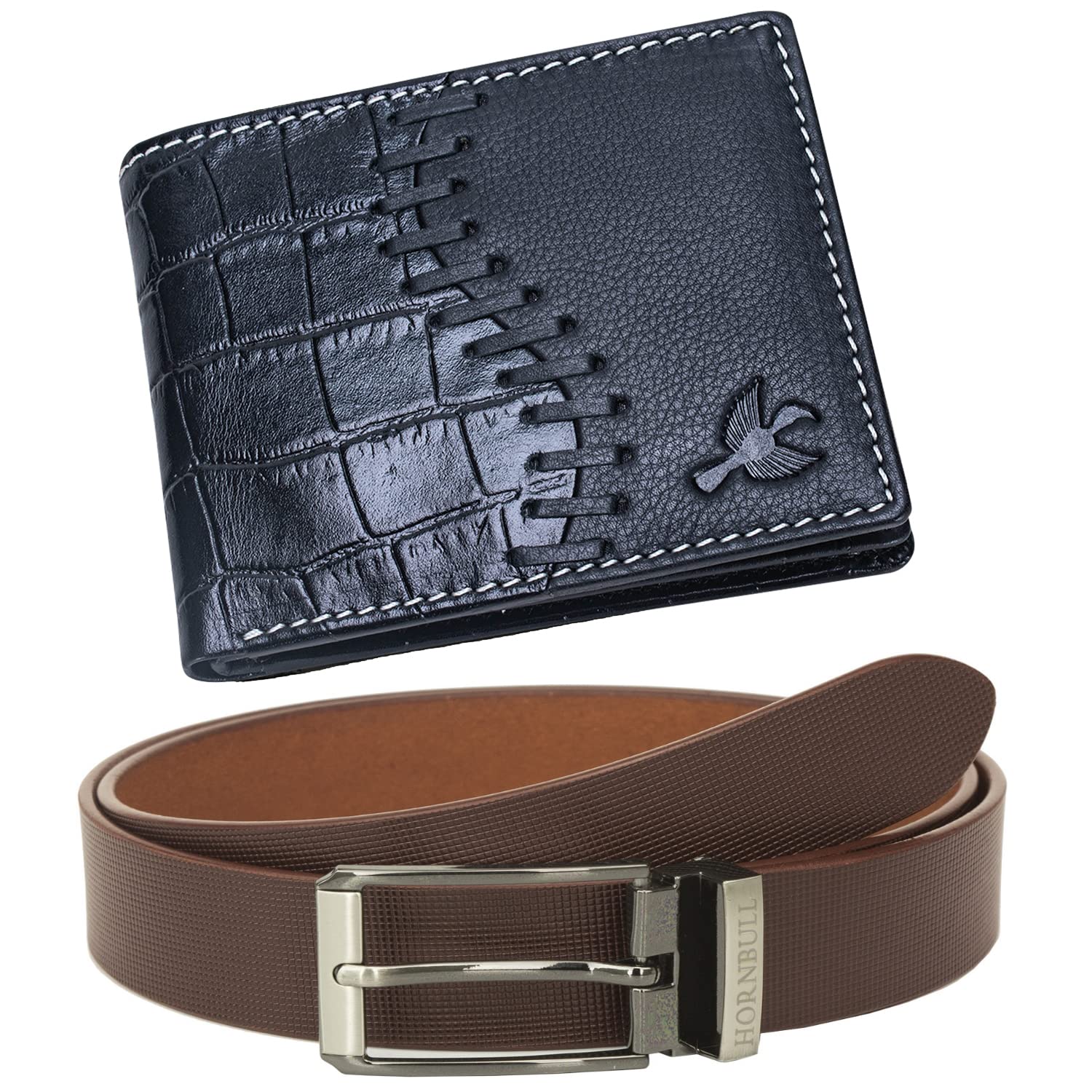 HORNBULL Gift Hamper for Men | Black Wallet and Brown Belt Mens Combo Gift Set | Leather Wallets for Men | Mens Wallet BW45162